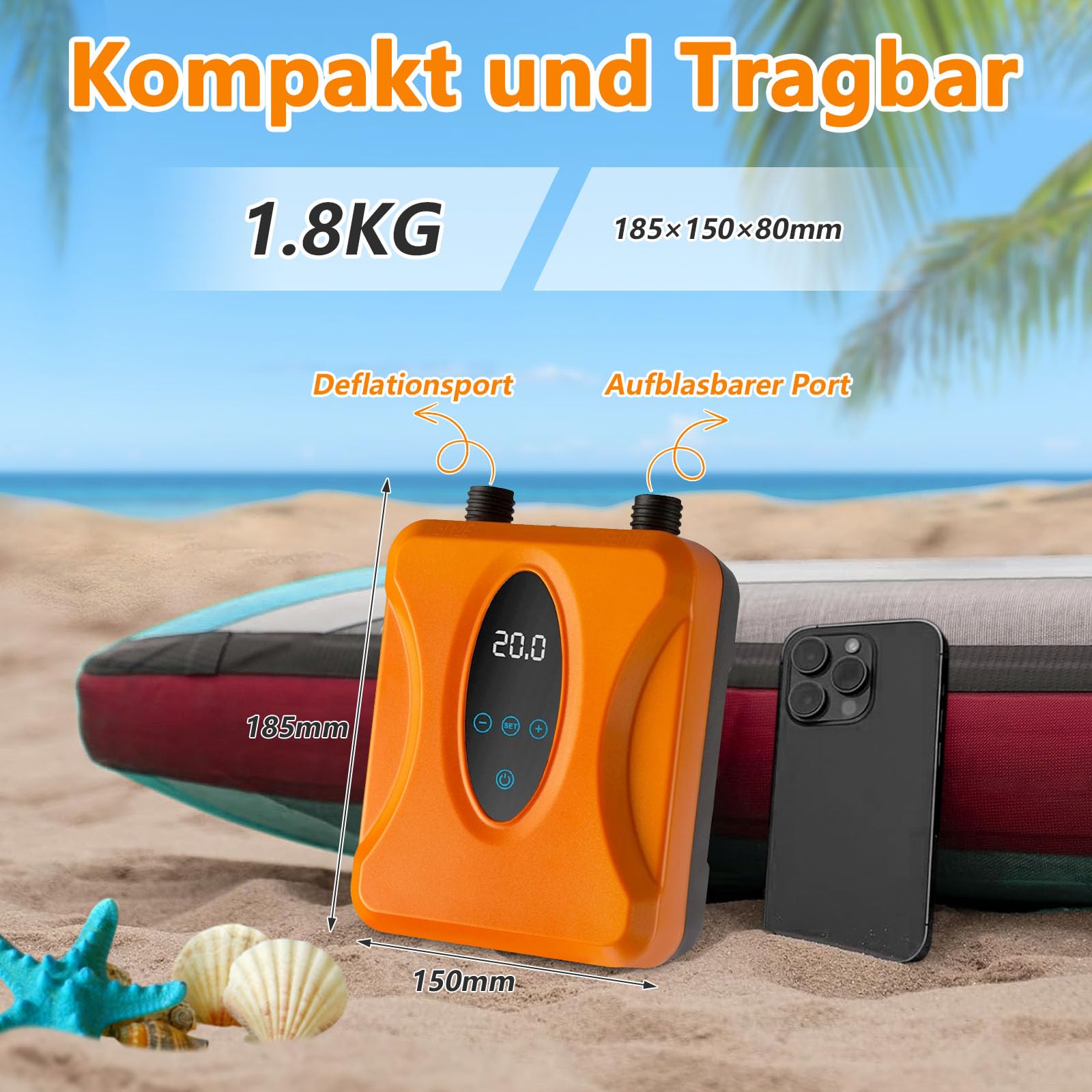 Pompe SUP électrique avec batterie – Rechargeable, inflation / déflation intelligente