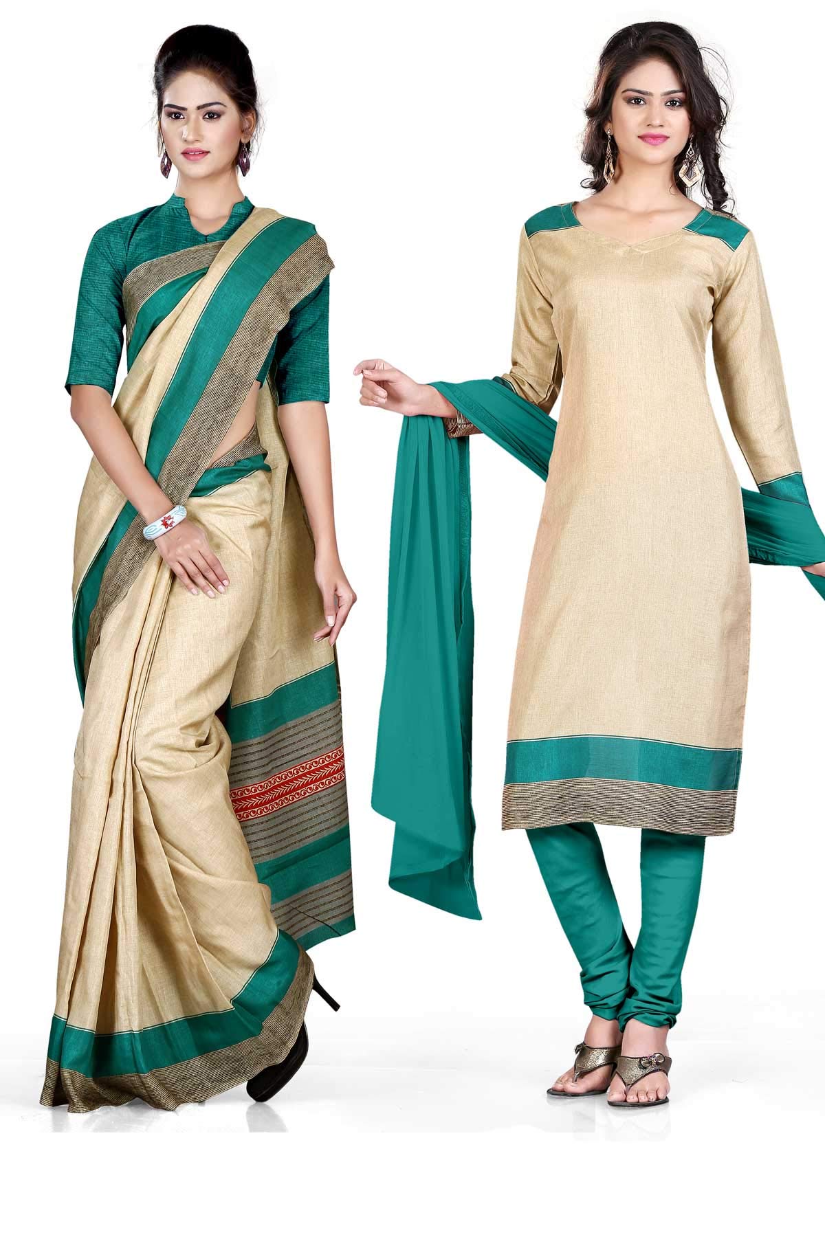 Uniform Sarees Women's Polyester Saree & Unstitched Salwar Material With Blouse Piece (D.No-156/2019_Sea Green)