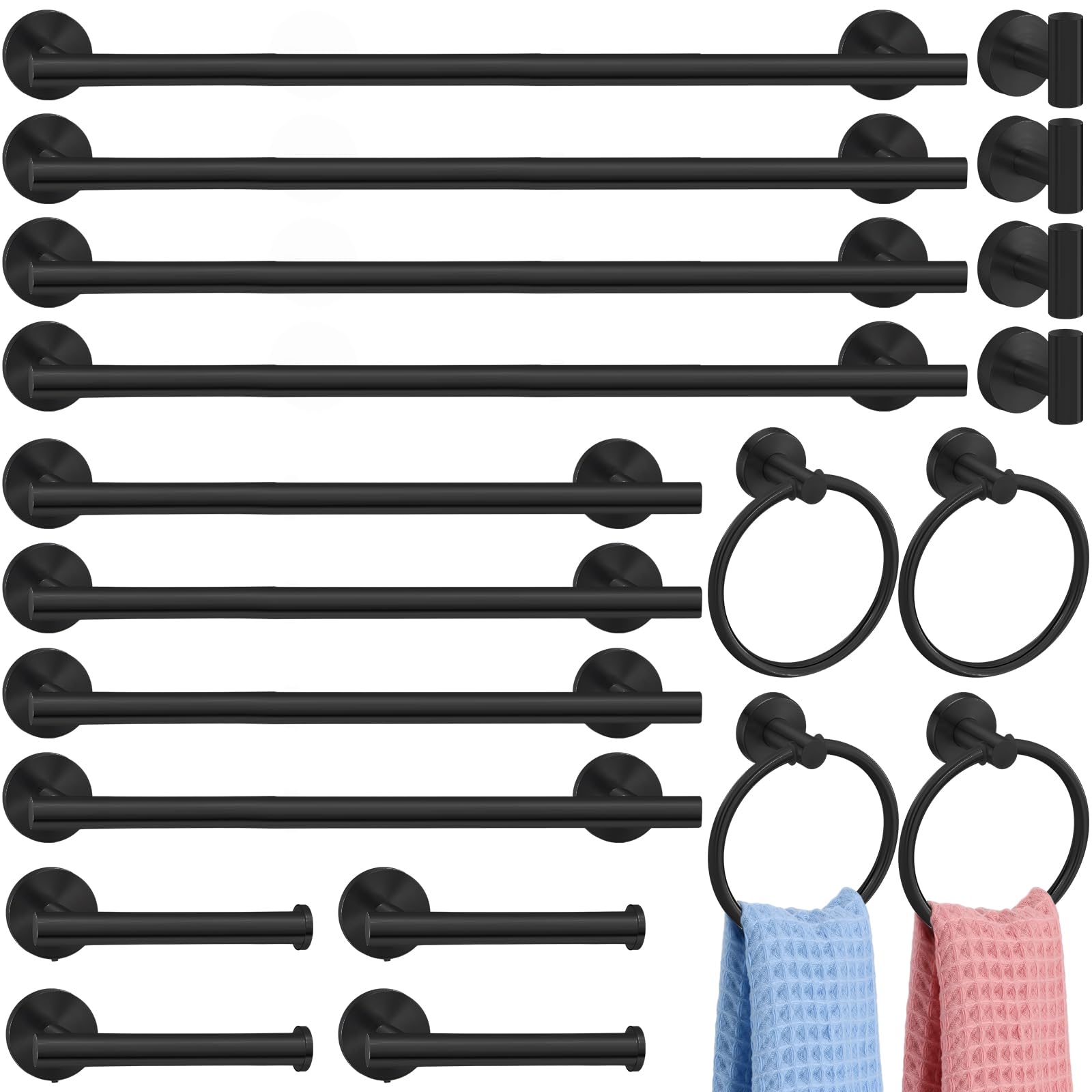 Gisafai Juego de 20 piezas de accesorios de baño, 23.6 pulgadas, toallero cepillado, soporte para papel higiénico, gancho para toalla, gancho para toalla, juego de accesorios de baño de acero