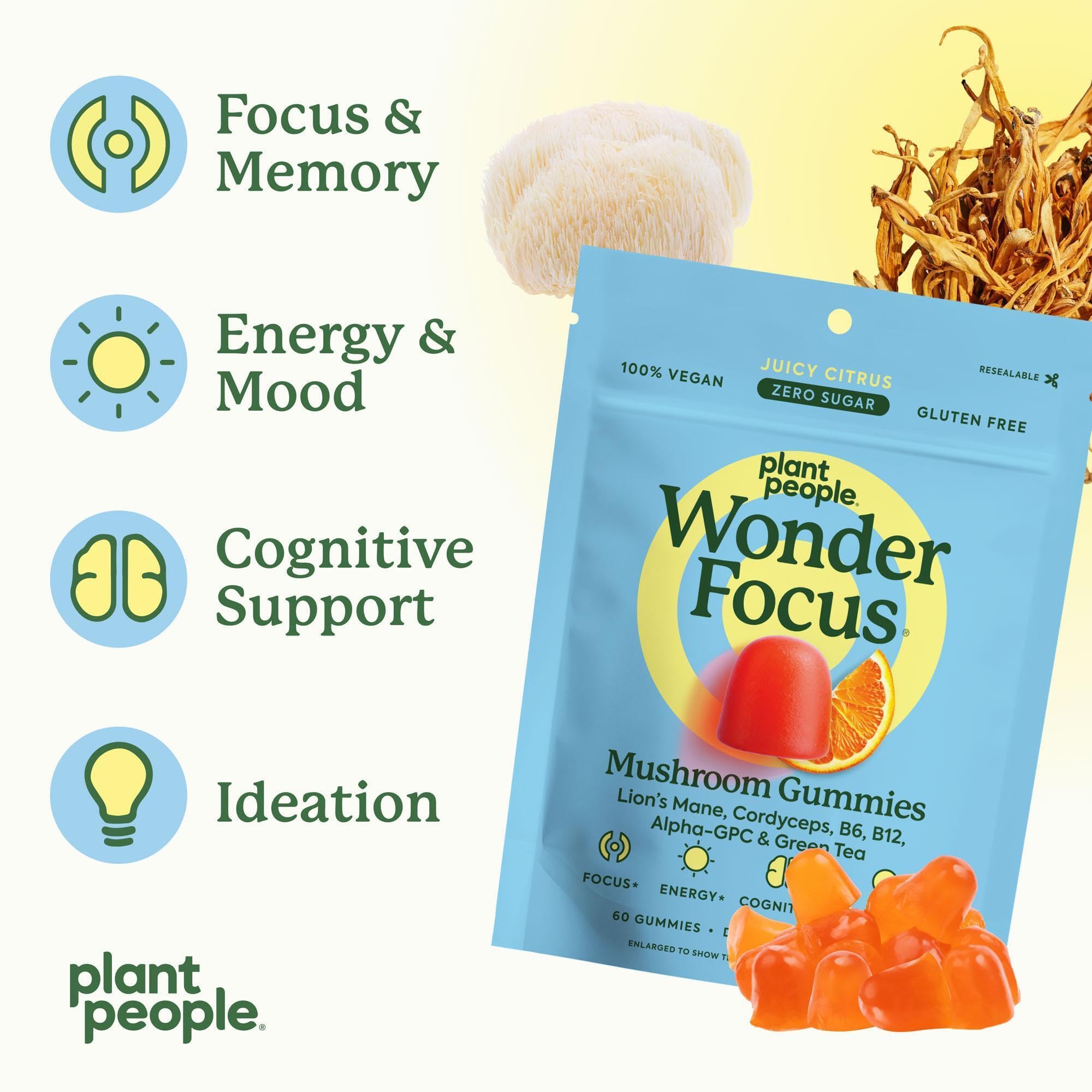 Plant People WonderFocus Mushroom Gummies with Lion’s Mane & Cordyceps 60ct — Amazon image 5
