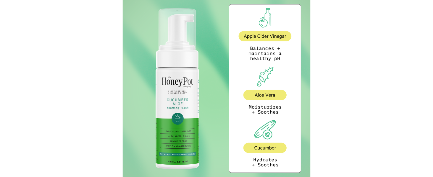 The Honey Pot Company - Feminine Wash - Herbal Infused - Sensitive Skin Types - PH Balanced Plant Based Hygiene Products - Sensitive w/Cucumber Aloe - 5.51 Fluid Oz.