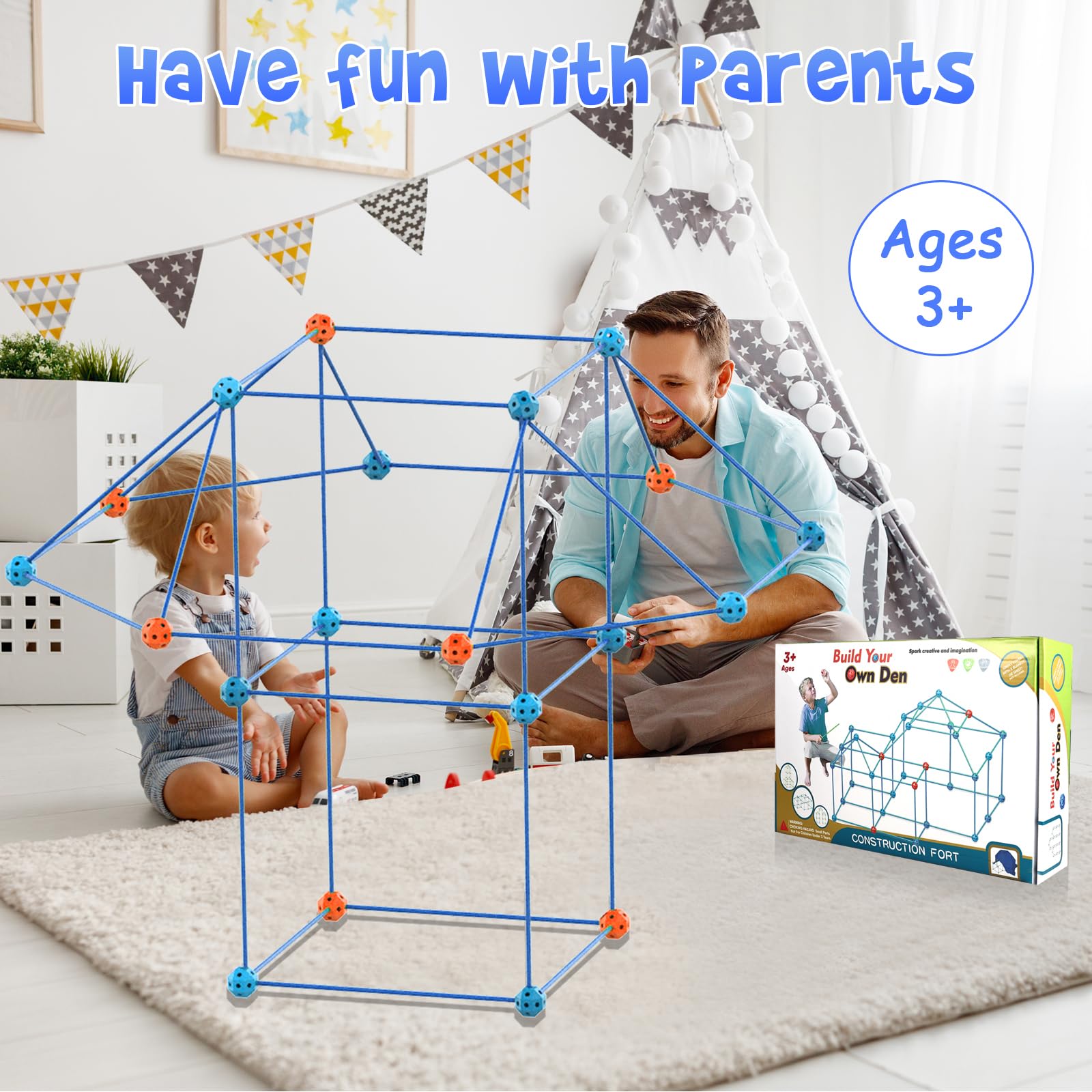 Kit de construcción de fortalezas para niños, 155 piezas de juguetes STEM de construcción para interiores y exteriores para niños y niñas de 3, 4, 5, 6, 7, 8 años, lo último, para construir fortalezas 5