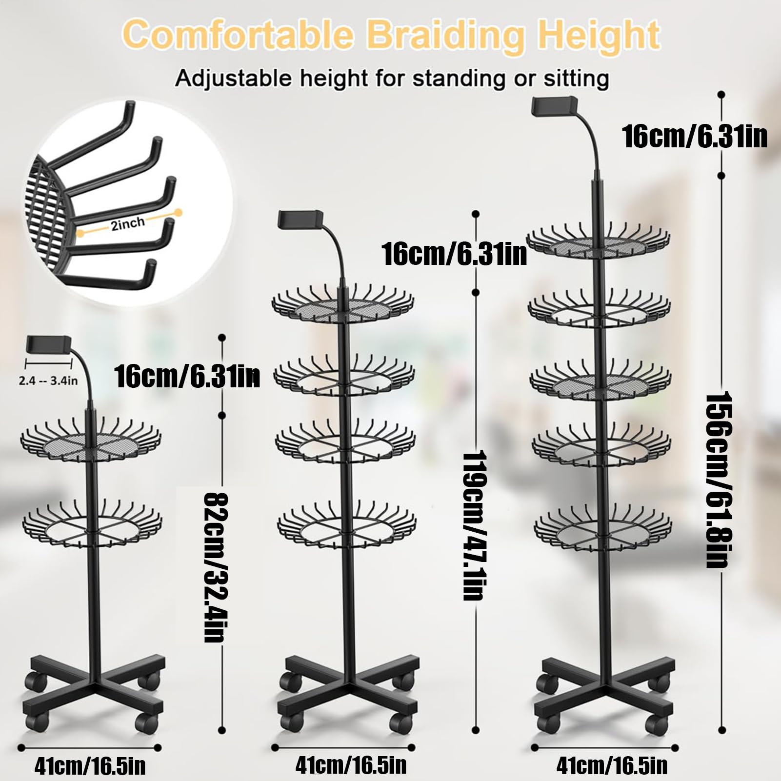 Estante para Trenzas Estante De Almacenamiento De Altura Ajustable | Soporte para Extensiones de Cabello Para Salón, Servicio , Extensiones, Estilismo Móvil y Entrenamiento de
