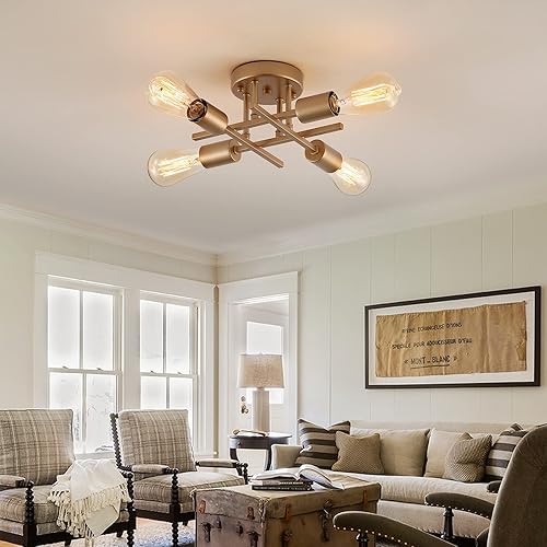 Miniatura 3 de Lámpara de techo semiempotrada de 4 luces, lámparas doradas de mediados de siglo para pasillo, entrada, dormitorio, cocina, comedor, porche,