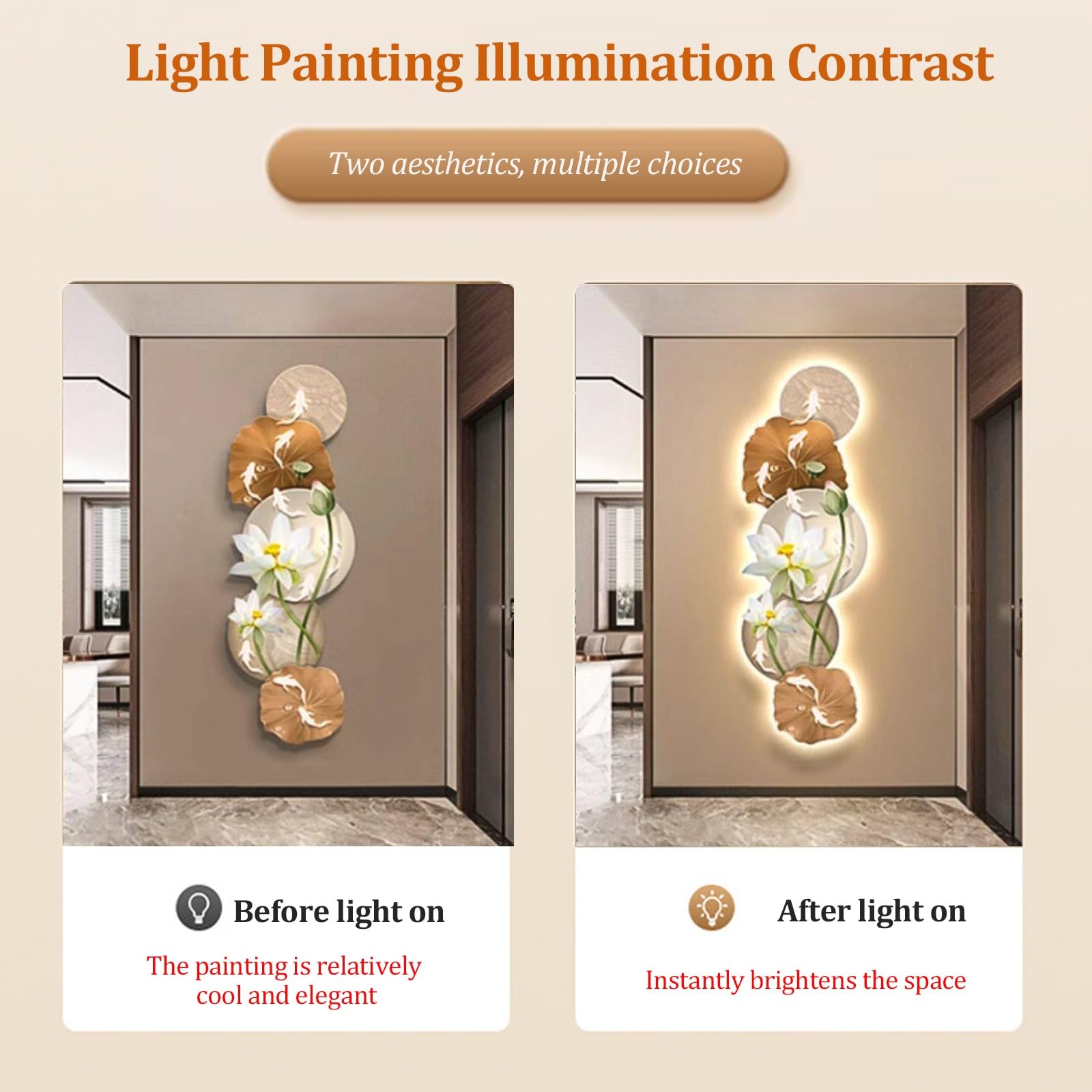 Decorazione artistica da parete 3D con luci a LED, sculture da parete moderne per soggiorno, decorazione murale illuminata, decorazione da appendere al portico, decorazione unica per la casa