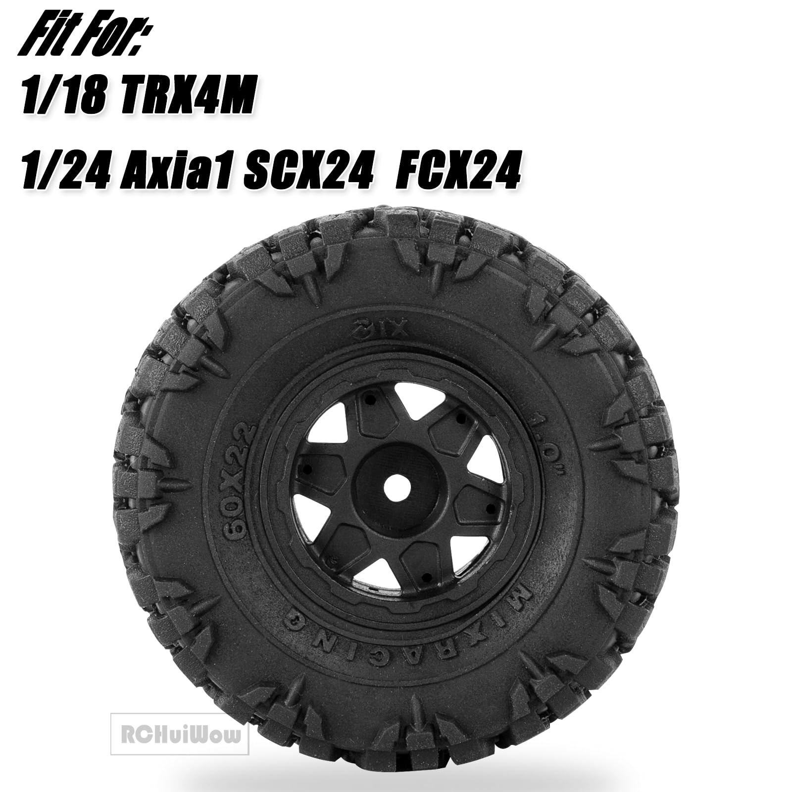 RCHuiWow 1.0 Beadlock RC Wheels and Tires for 1/18 Trx4m 1/24 Axia1 SCX24 FCX24,1.0