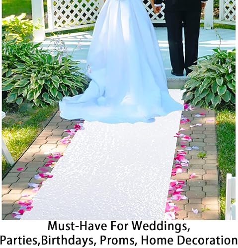 Miniatura 4 de ShinyBeauty Camino de pasillo de boda de 3 x 15 pies, con lentejuelas blancas, brillante, para ceremonias de bodas, interiores y exteriores (3 x 15