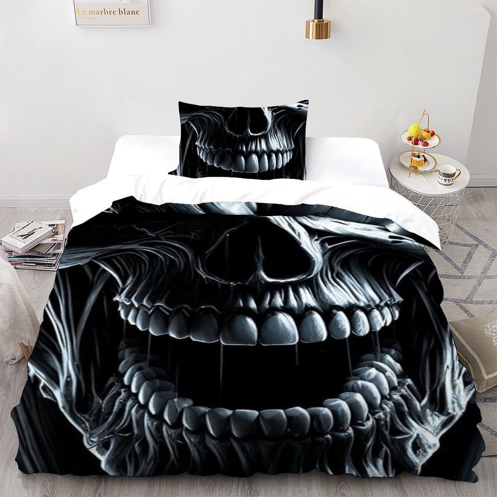 Housse de couette 135x200cm crâne pour transformer le style d'une chambre d'ado