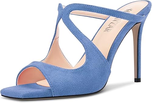 HEUIVZAR Sandalias de tacón alto de aguja para mujer, con puntera cuadrada, sin cordones, con espalda descubierta, vestido de boda, tacones de 3.9