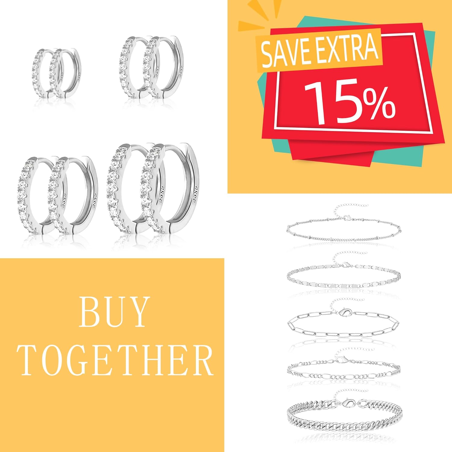4 Pairs Sterling Silver Small Hoop Earrings Set Tiny Lightweight Cubic Zirconia Cuff Huggie Earrings Mini Hoops Cartilage Earring Silver Earrings Piercing Jewelry for Women Girls 6mm/8mm/10mm/12mm