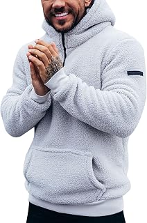 Beokeuioe Fuzzy Plush Teddy Hoodie for Autumn Winter Men's Hoodie Plush Pullover with Kangaroo Pocket, Teddy Fleece Pullover with Hood for Men Jumper Sweatshirt