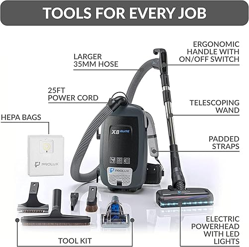 B0BFTBLCGD_image_6 Prolux X8 Elite Backpack Canister Vacuum Cleaner with Premium Multi Point Adjustable Straps Deluxe Tools and Powerhead Kit