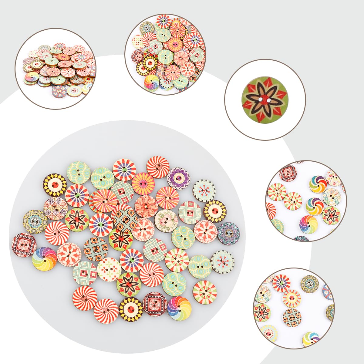100 Stück Holzknöpfe 20mm - Bunte 2-Loch Knöpfe Für Nähen & Basteln