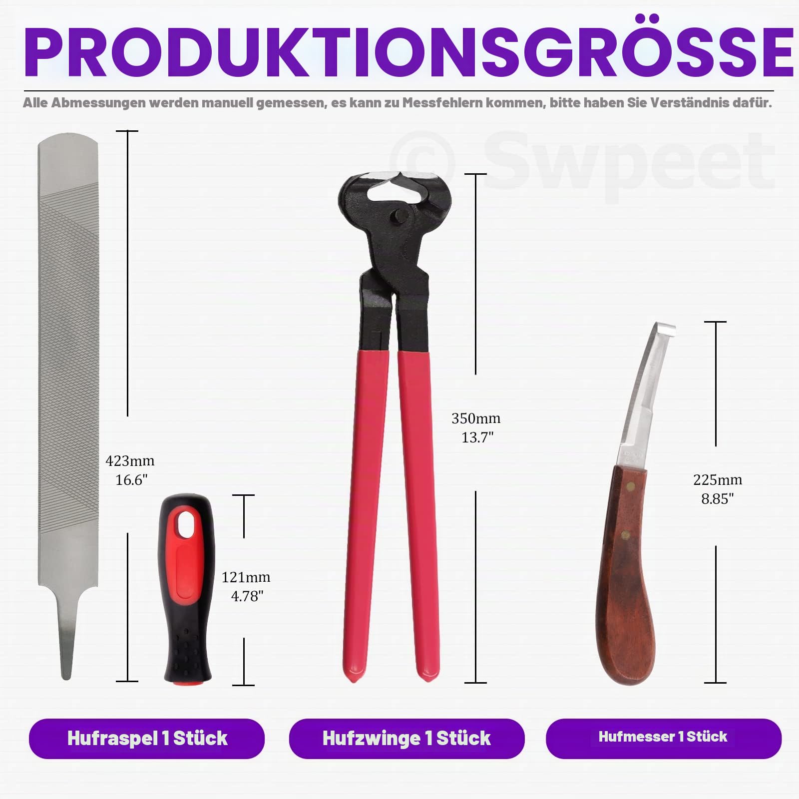 Swpeet 8Pcs Professionelle Hufschmied Werkzeuge Value Kit mit Roll Pack, Pferde Huf Trimmer Schere Werkzeuge, Hufschneider, Hufschmied Raspel Datei und Gummigriff, Huf Zange