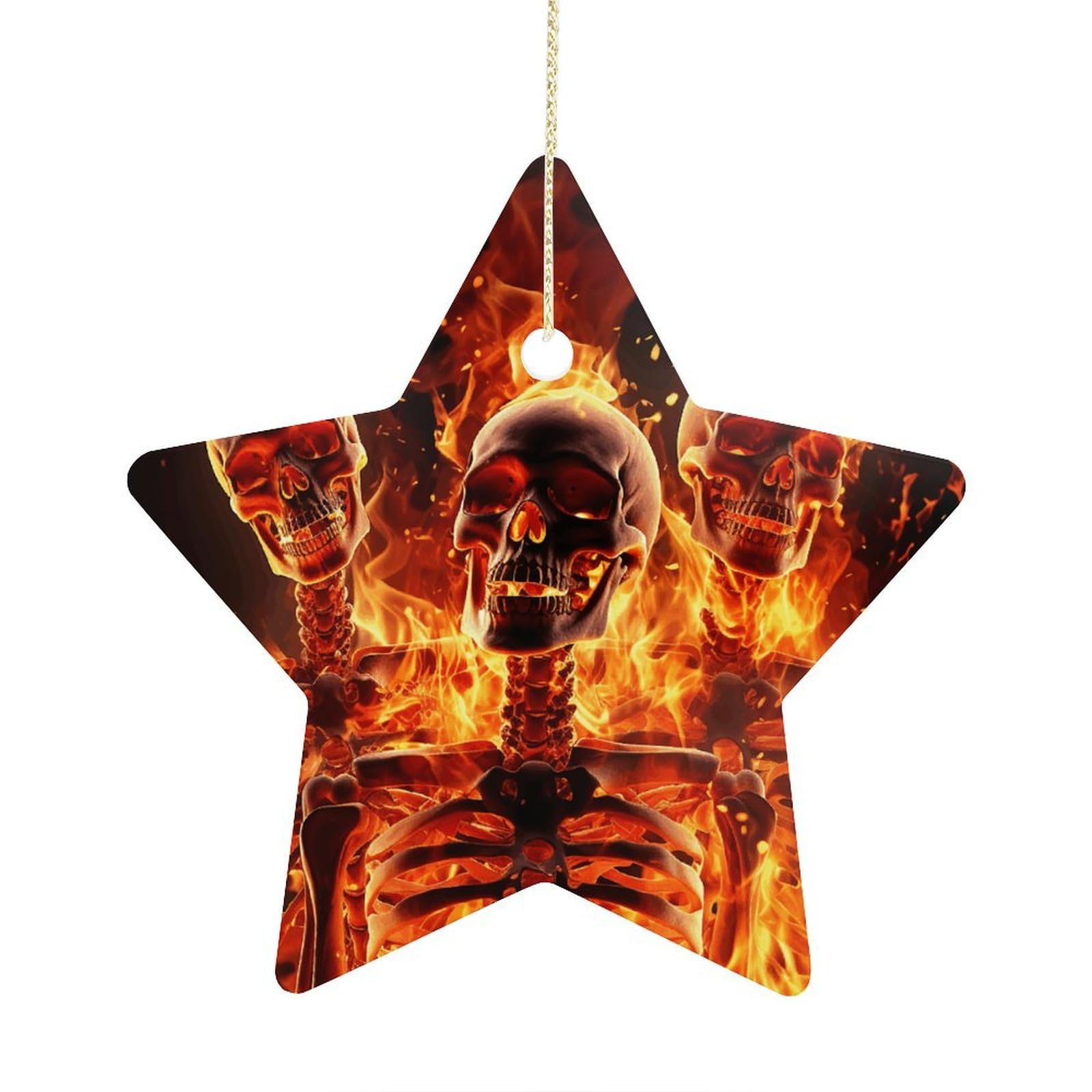 Fodpand Women's Style Fire Skeletons Ornament With String, Keepsake Hanging Decorations,Ceramic Ornaments For Men Indoor Home Holiday Party Gifts