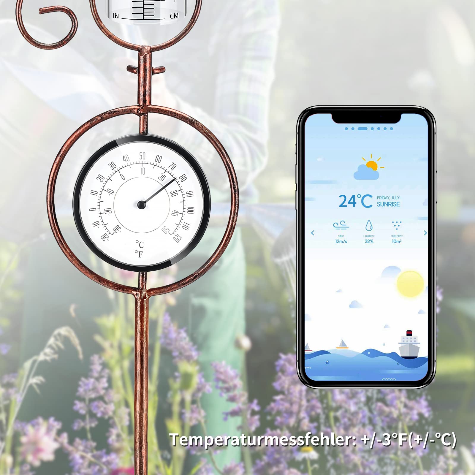 Pluviometro Da Giardino Professionale - Misuratore Pioggia Con Scala 35mm - Foto 7