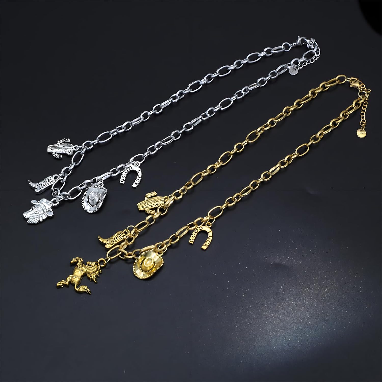 Multi Charm Necklace for Women Chunky Gold Plated Paperclip Chain Choker Necklace Heart Sun Moon Star Boho Jewelry - Image 7