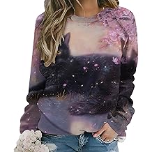 Womens Artistic Cat Sweatshirt Long Sleeve Crewneck Pullover Hand Painted Floral Print Relaxed Fit Top