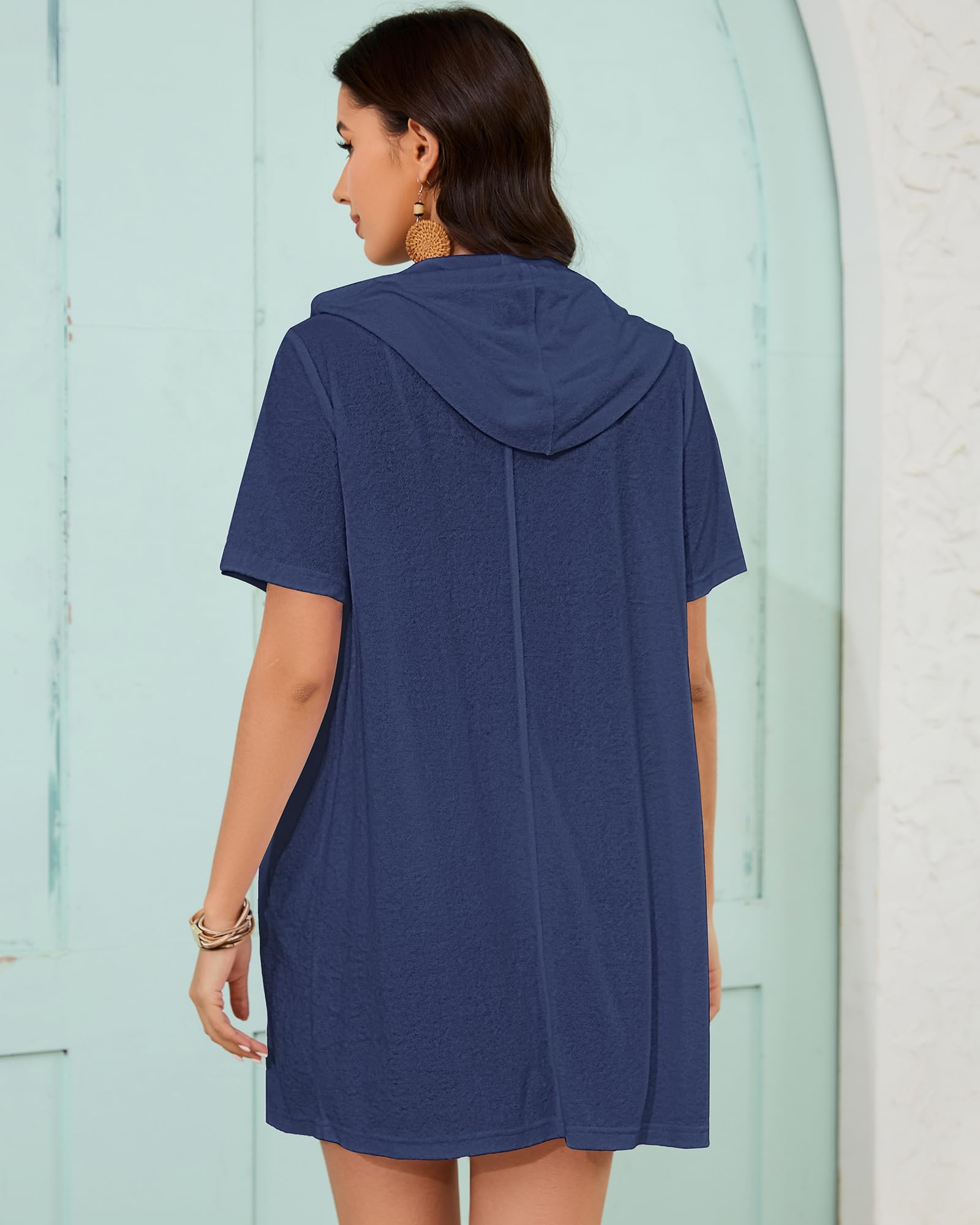 Bsubseach Cubierta de tela de rizo, para mujer, con cremallera, con capucha, para playa, con bolsillos