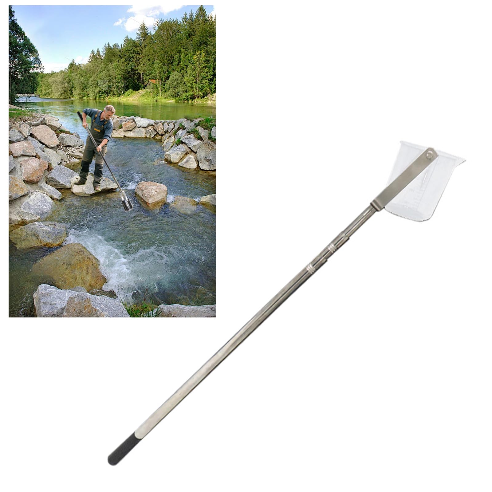Dipper de agua de 0,67 m de acero inoxidable con vaso de precipitados de 1000 ml, ideal para agua Testi Dippi y Sampli, ajustable y ligero