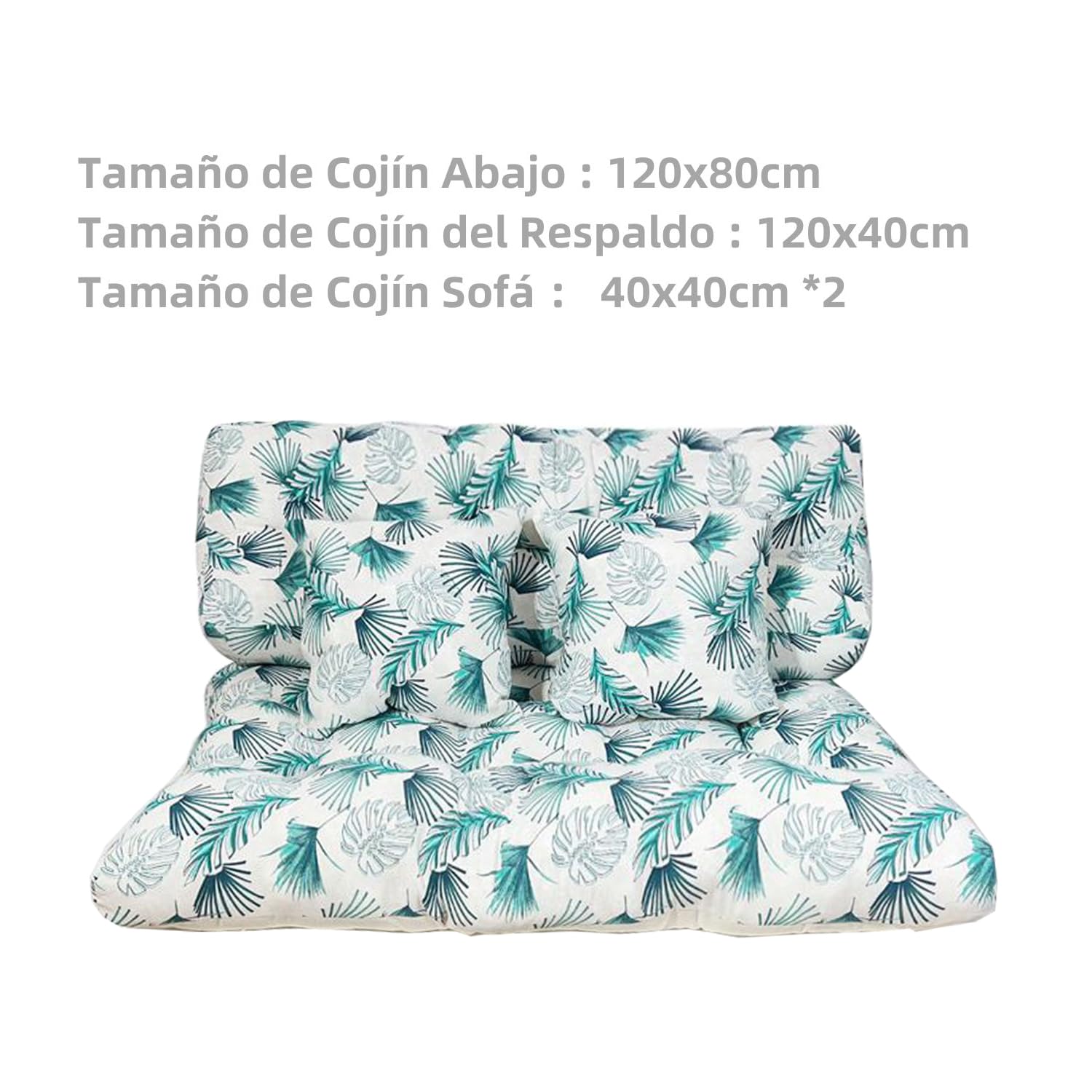 GREATOYAR Cojines Sofá Palets, Cojin Palet Fibra, Cojines Acolchados Palets, Cojín de Respaldo y Asiento, Conjunto 4 Piezas, para Jardín, Terraza, Balcón, Interior y Exterior, Hoja Azul Fina