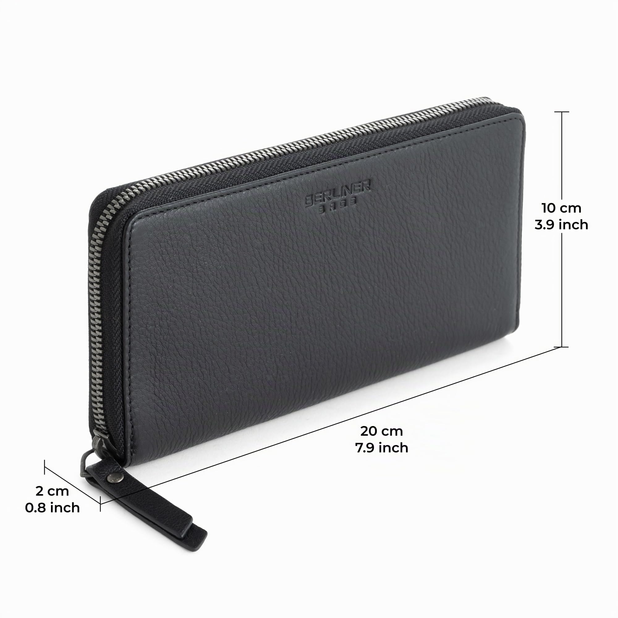 Berliner Bags Portafoglio Donna Margo in Vera Pelle, Grande con Zip e Portamonete, Protezione RFID, 12 Carte – Nero