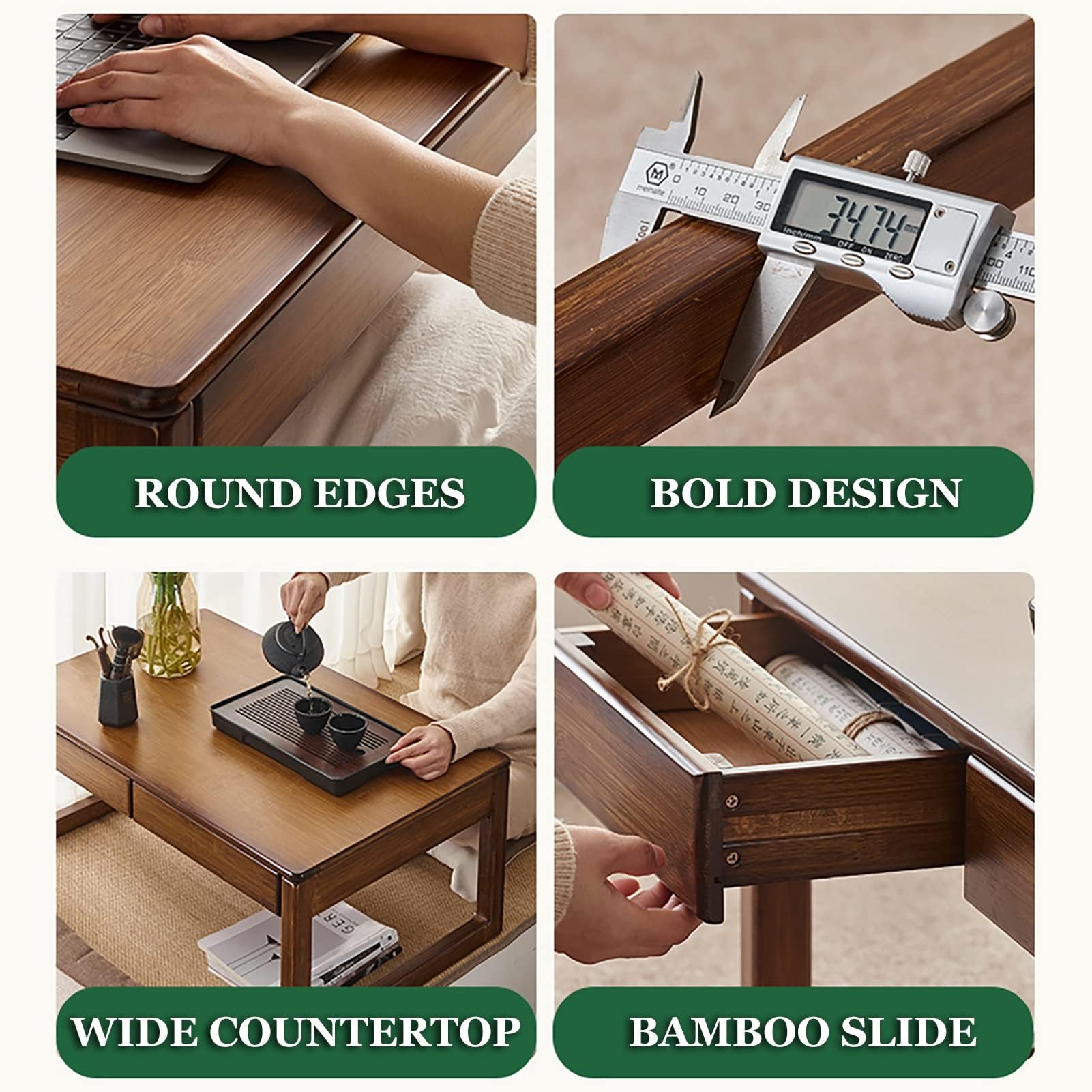 Tavolo da pavimento giapponese per meditazione, tavolino basso in tatami, piccolo tavolino da tè per camera da letto, balcone e sala da pranzo, design versatile, 70 x 42 x 30 cm