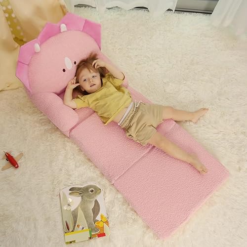 Miniatura 5 de MOONBEEKI Cómoda silla para niños pequeños, sofá plegable para bebés de 18 meses en adelante (dinosaurio rosa)