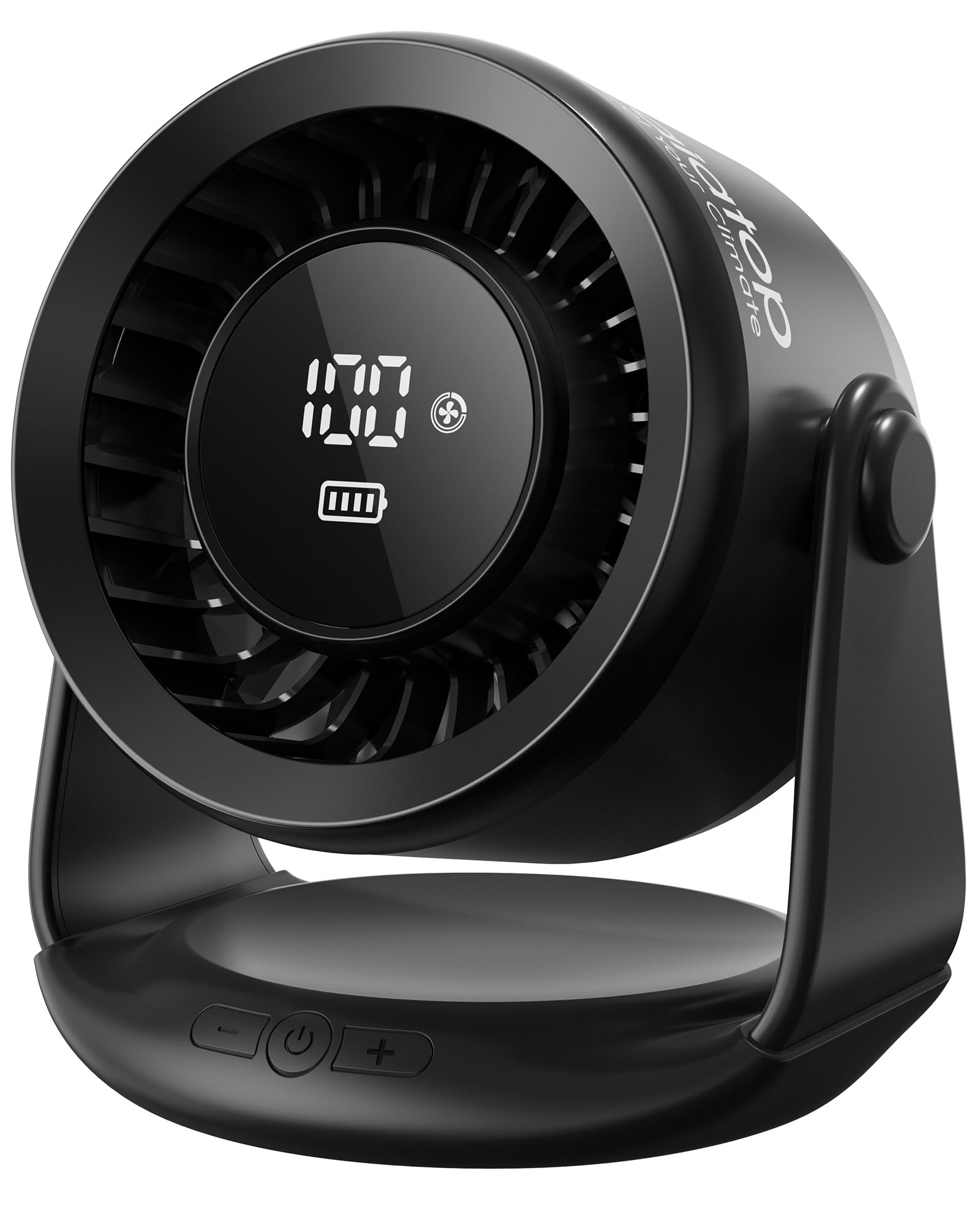 gaiatop Rechargeable 4000mAh Desk Fan, 5 Speeds Ultra Quiet Bedroom Fan with LED Display & Touch Control, 90° Tilt, Battery Powered USB-C Desktop Fan for Dorm Office Room Home Office, Black