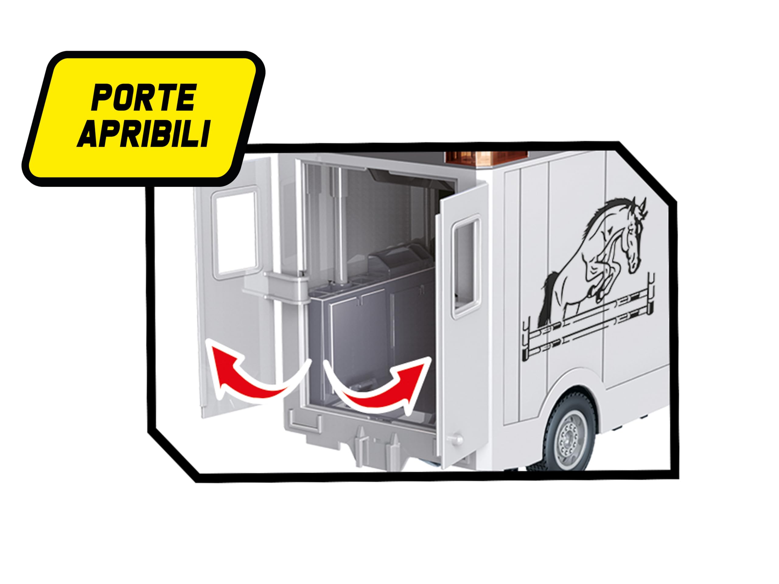 Teorema Giocattoli, Camion per Trasporto Animali con Cavallo Giocattolo Incluso, Camion Giocattolo per Bambini, Furgone con Luci e Suoni Reali, Movimento a Frizione e Porte Apribili, Scala 1:12