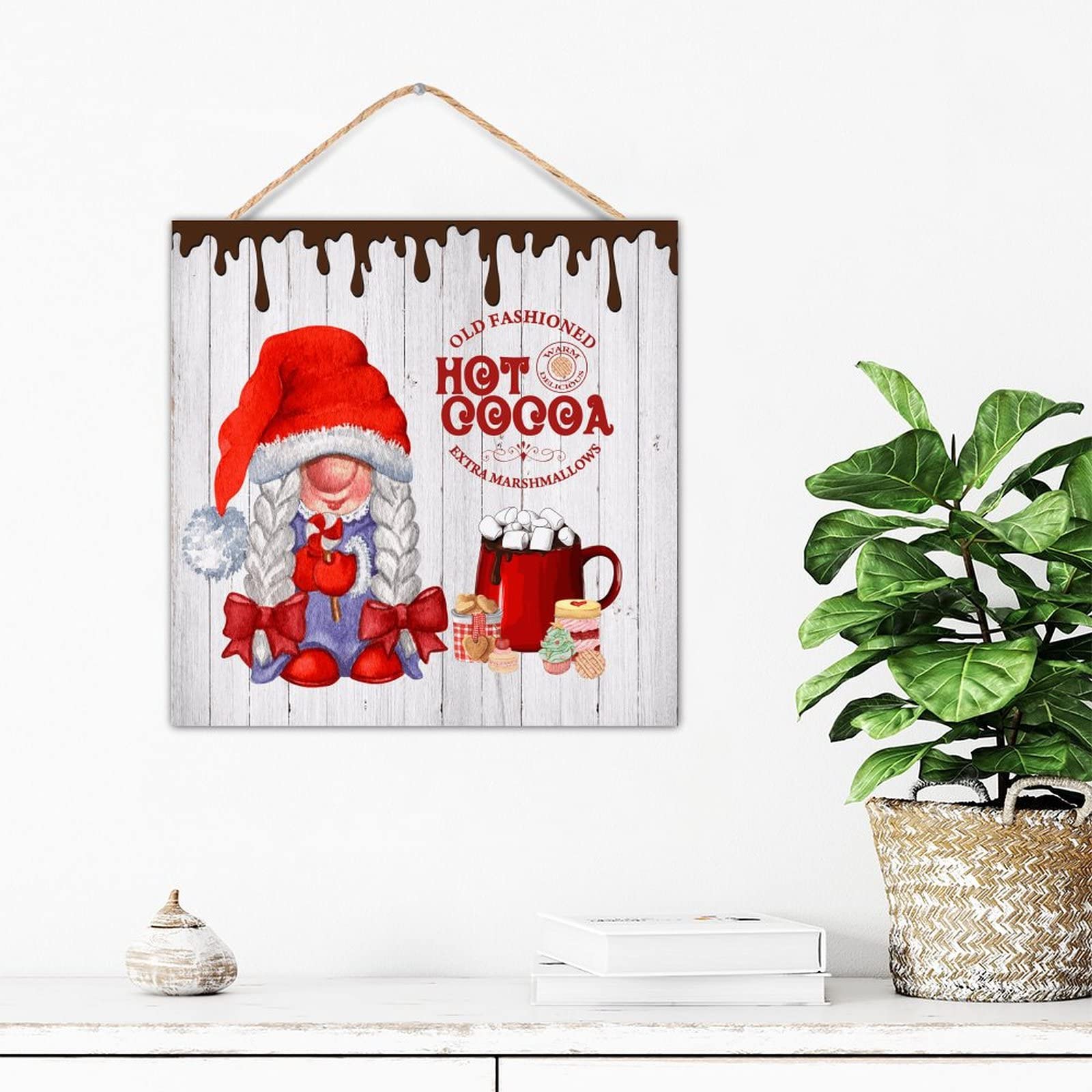 Décoration de chambre de cacao chaud et panneau en bois pour les fêtes