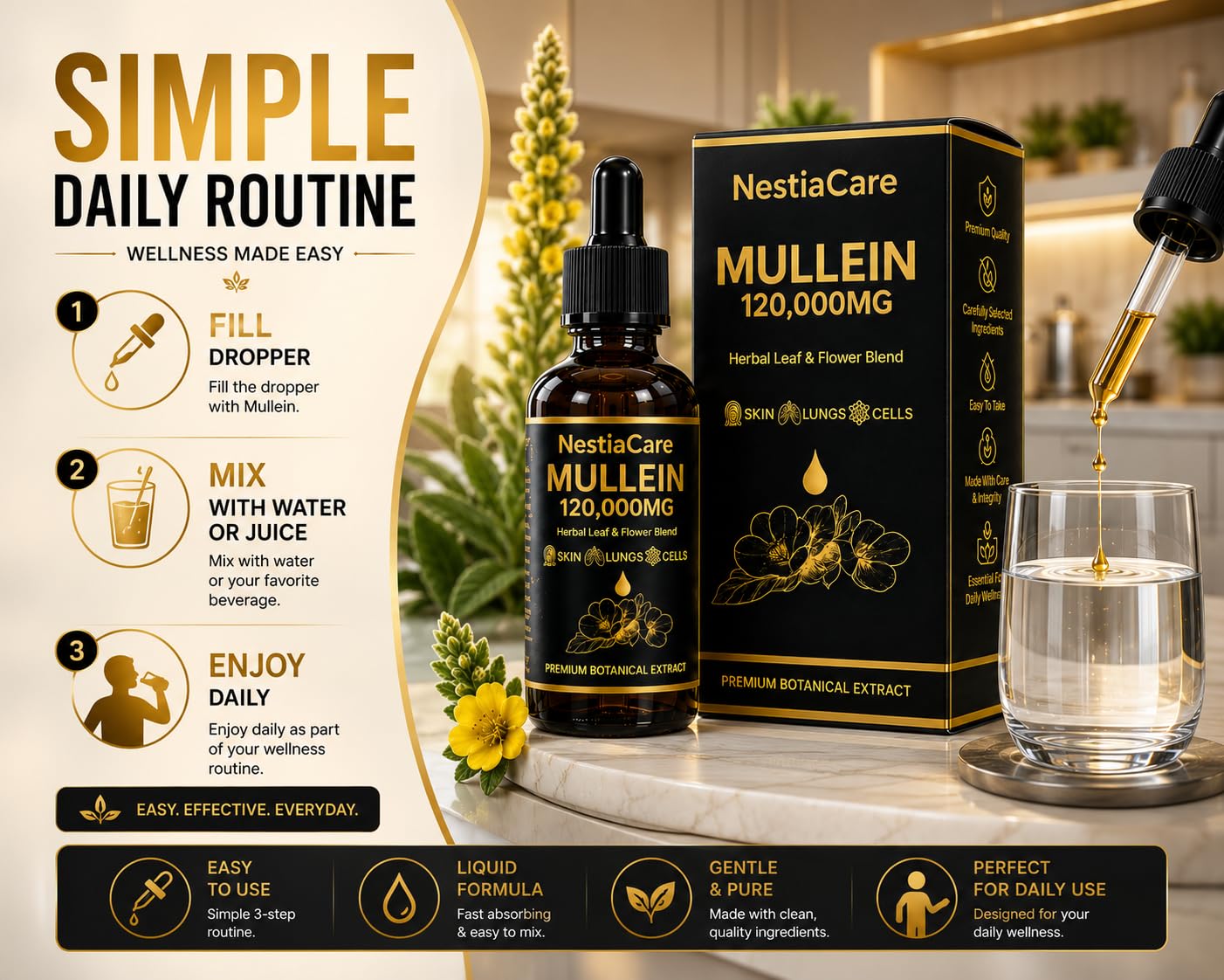 Mullein Drops for Lungs | Mullein Leaf Extract | Alcohol-Free Herbal Liquid | Lung Cleanse | 1200mg | 2 Fl Oz — Amazon image 2