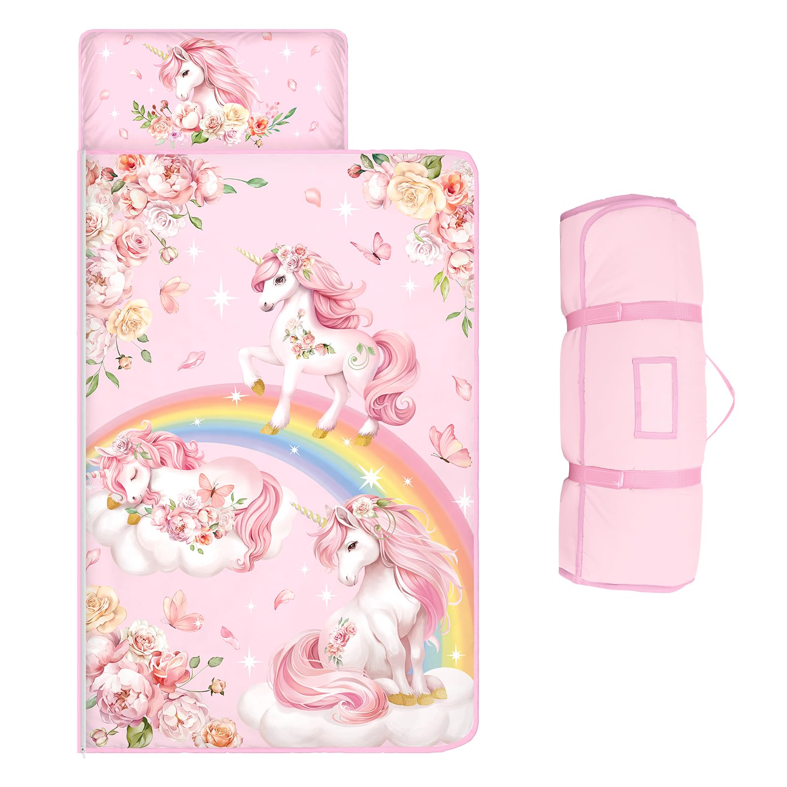 Kids Sleeping Bag,Nap Mat with Removable Pillow and Blanket,Warm Toddler Slumber Bag 150x60cm for Toddlers Boys Girls, Roll Up Kids Sleeping Mat for Bedroom Daycare Kindergarten,Unicorn — image 1