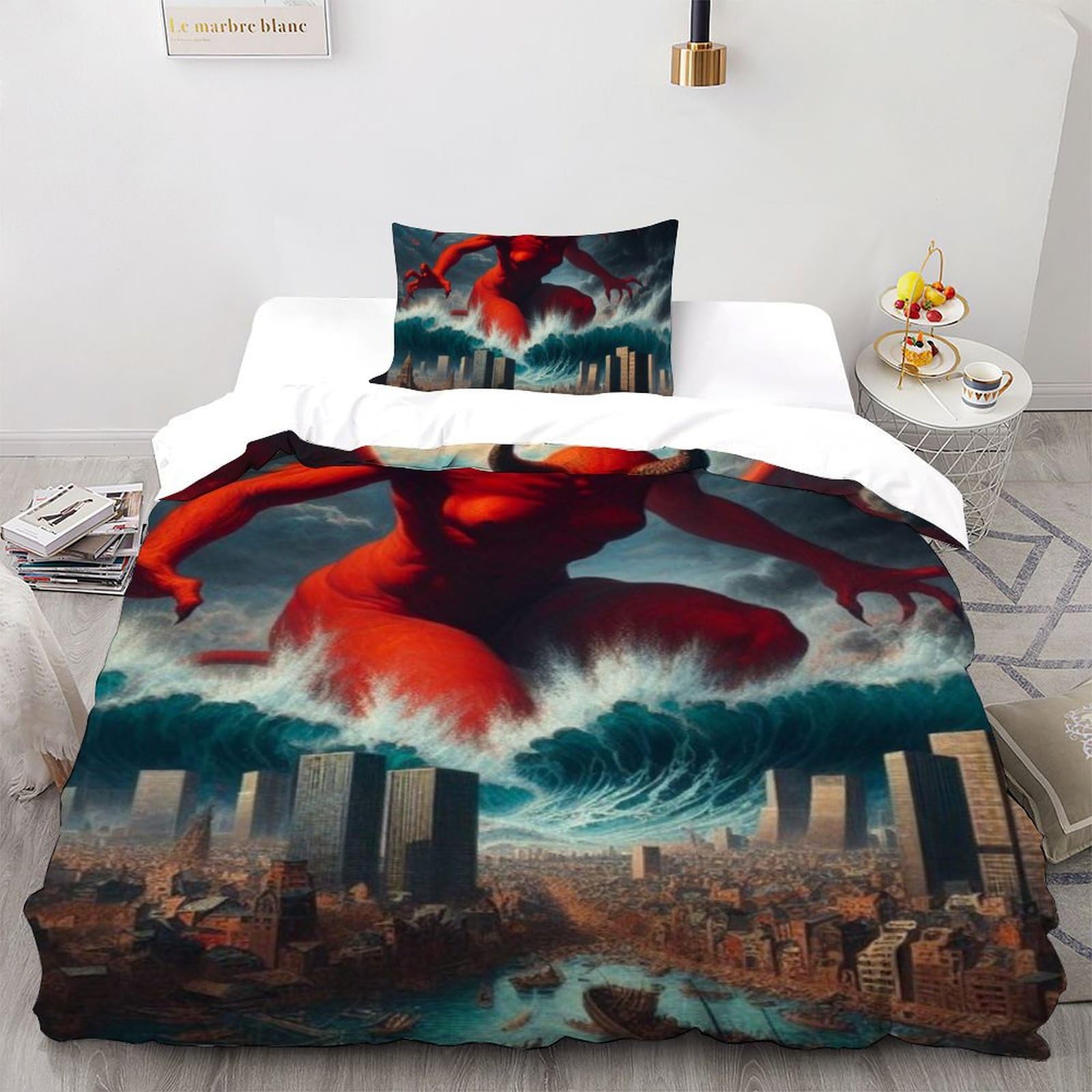 Housse de couette horreur Rouge Devil en microfibre 135x200 pour lit une place