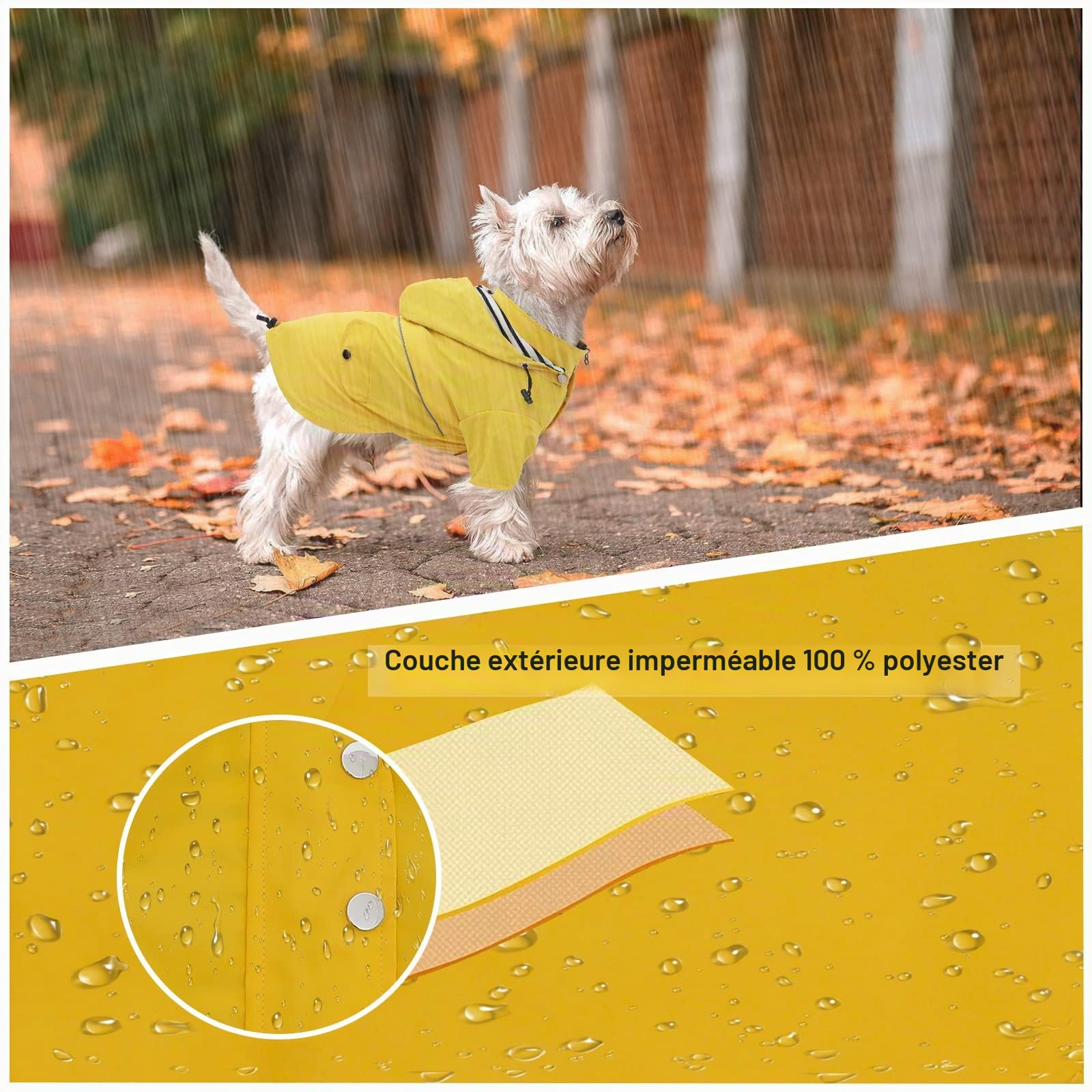 Pethiy- Manteaux imperméables pour Chien élégants de qualité supérieure, résistant Pluie/l'eau,Cordon de Serrage réglable,Capuche Amovible,Vêtements pour Petite et Moyenne Chien-Jaune-S