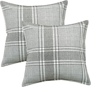 Buffalo Plaid Christmas Decorations, Farmhouse Buffalo Check Plaid Throw Pillow Covers Modern Decorative Linen Cushion Cases for All Seasons Home Decor, 18 x 18 Inches Pack of 2 Grey