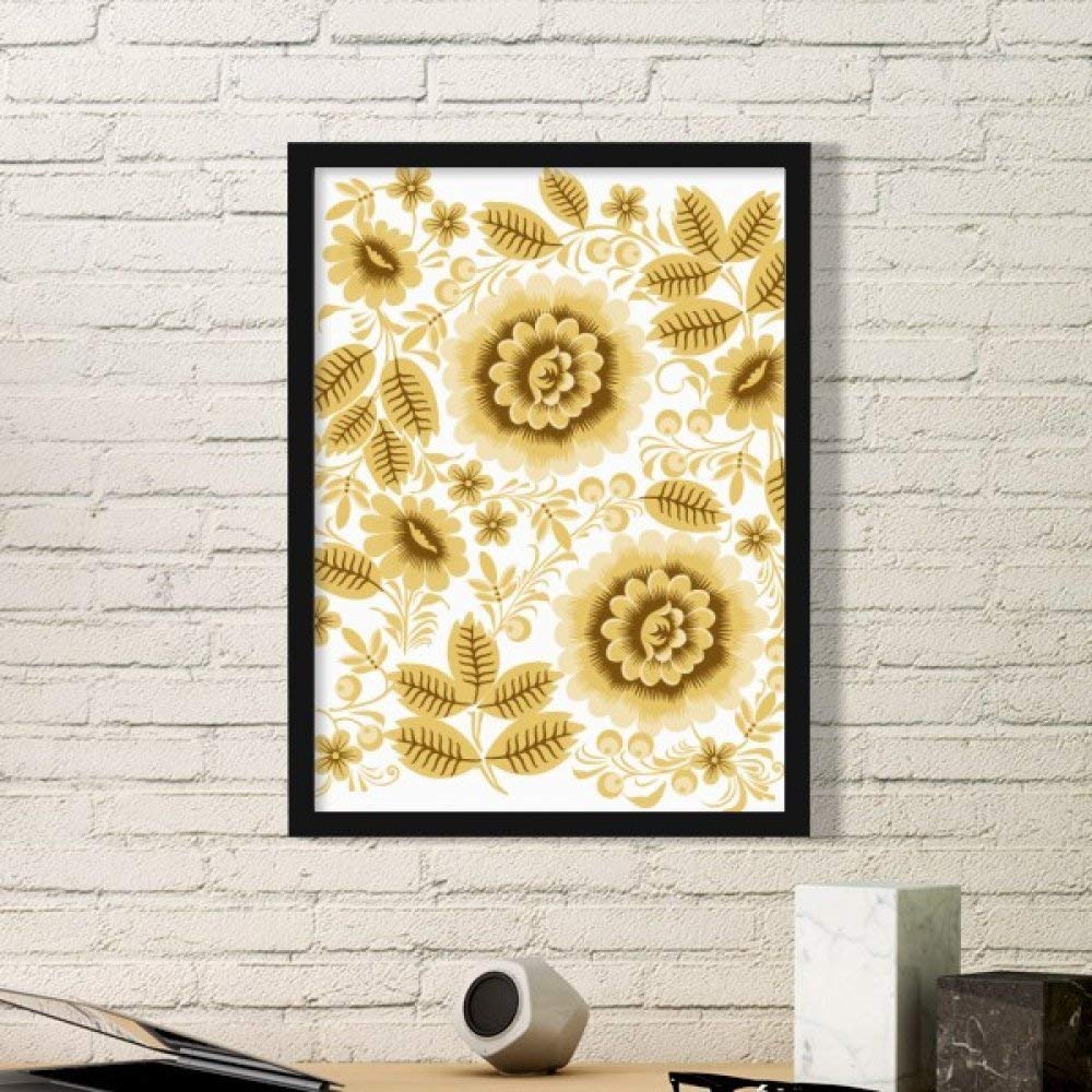Cadre photo noir motif d'or classique fleurs jaune pour décoration murale