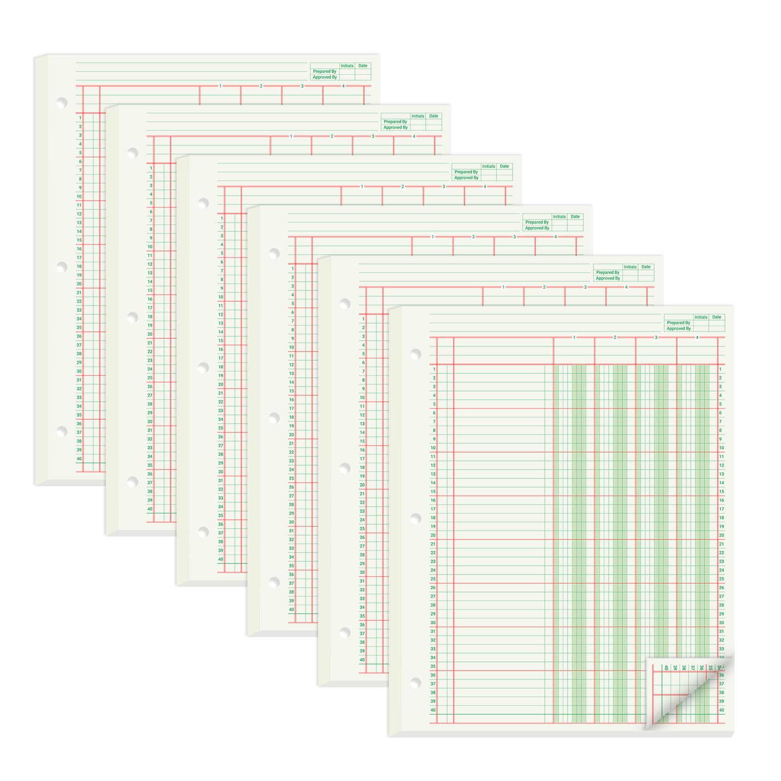 suituts 300 Sheets Columnar Analysis Pads 4 Column Accounting Paper, 8.5X11 Inch Ledger Paper for Bookkeeping, Accounting. 3 Hole Punch, Green(6 Pack,