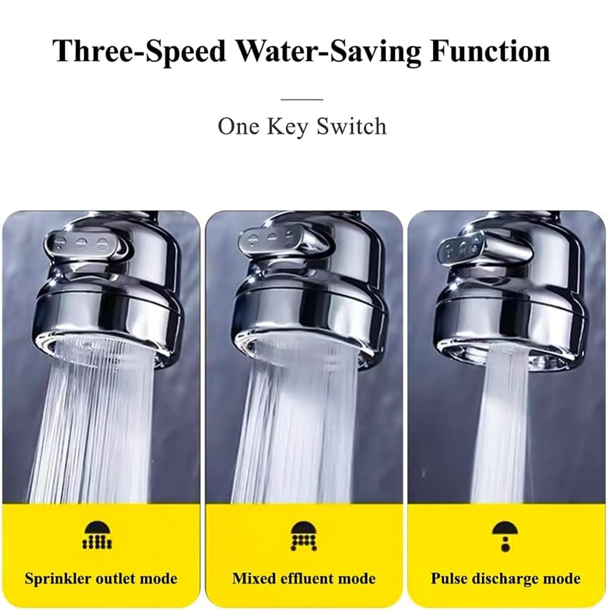 ARQIVO® 360 Degree Swivel Faucet Tap Aerator - Adjustable 3 Mode Water Saving ABS Plastic Splash Proof Nozzle Filter for Bathroom Kitchen (Short) 3