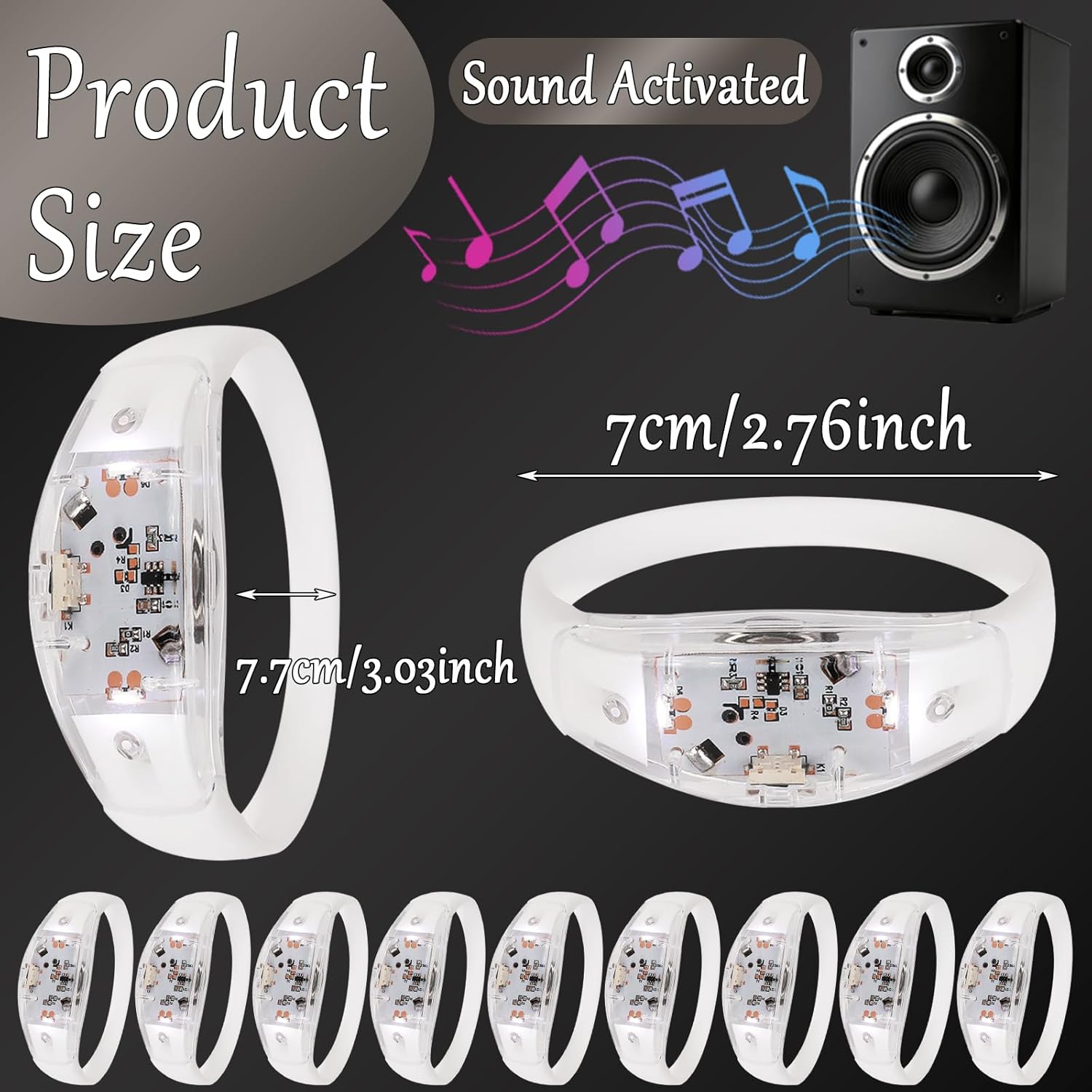 150 Pcs LED Glow Bracelets Sound Activated Light Up Bracelets for Adults Glow in the Dark Party Supplies Birthday Party Favors for Christmas, Halloween, Rave, New Year, Concert