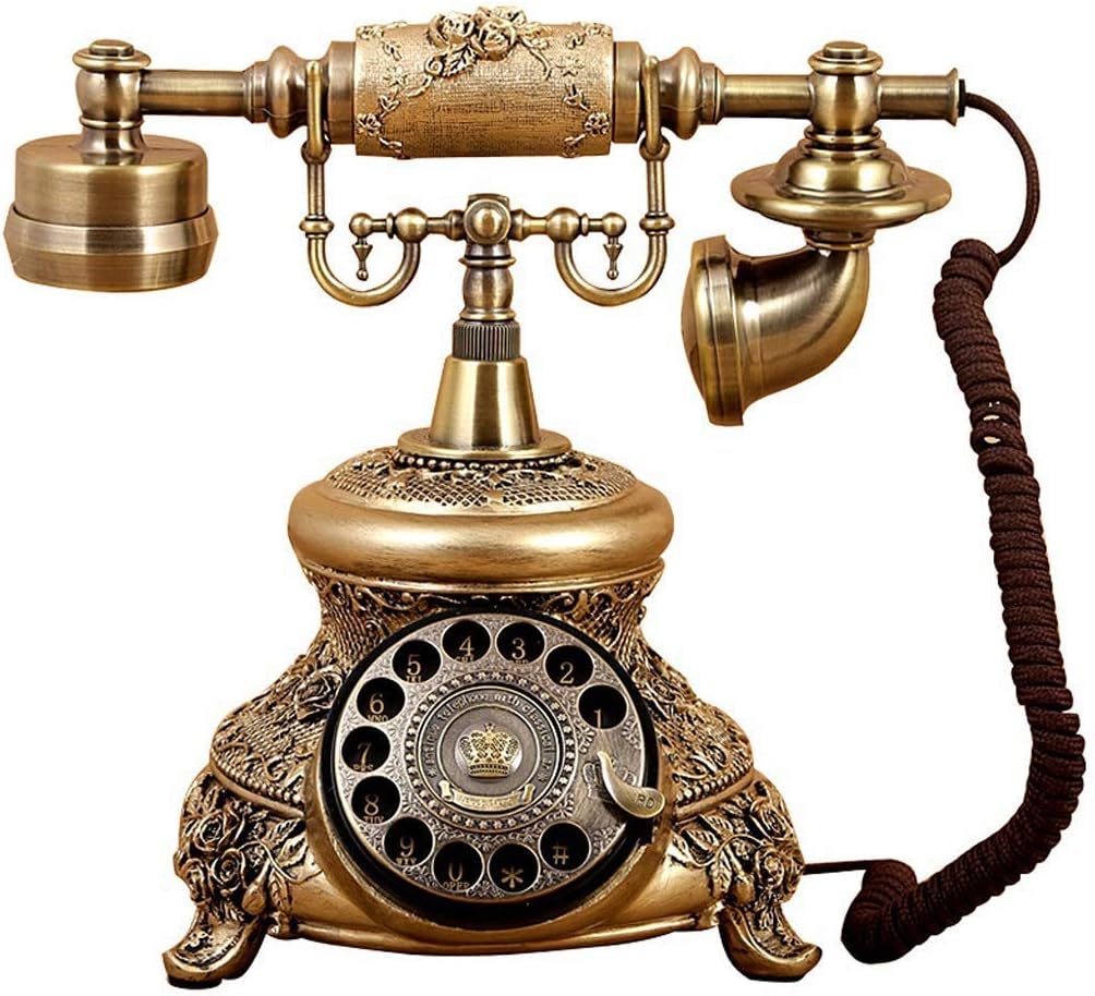 Telephone Antique Phoneesin Imitation Copper Vintage Style Rotary Retro Old Fashioned Rotary Dial Home and Office Telephone Home Decoration