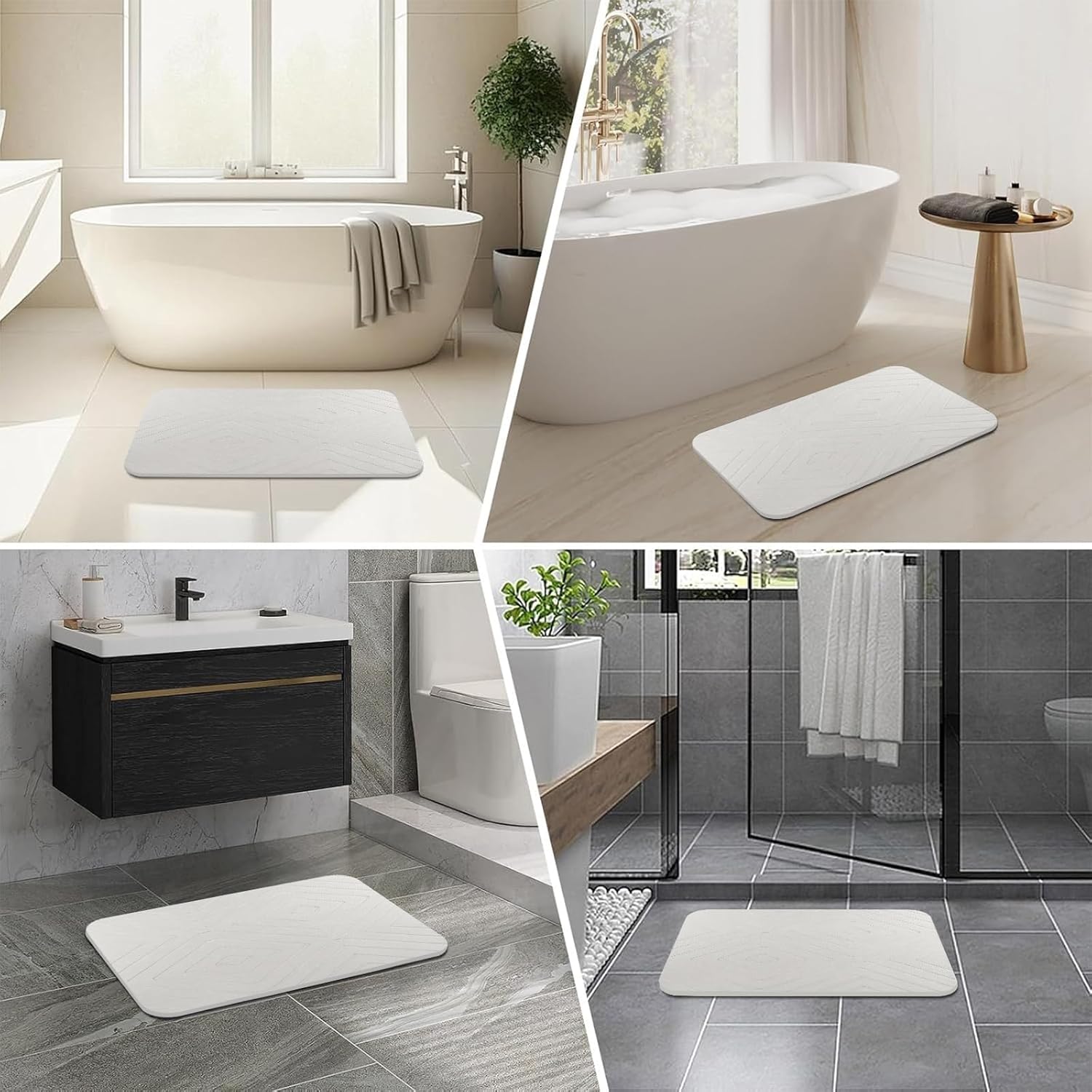 Stone Bath Mat, 2 Pack Diatomaceous Earth Shower Mat, Non-Slip Super Absorbent Quick Drying Bathroom Floor Mat, 24x15, Off-White