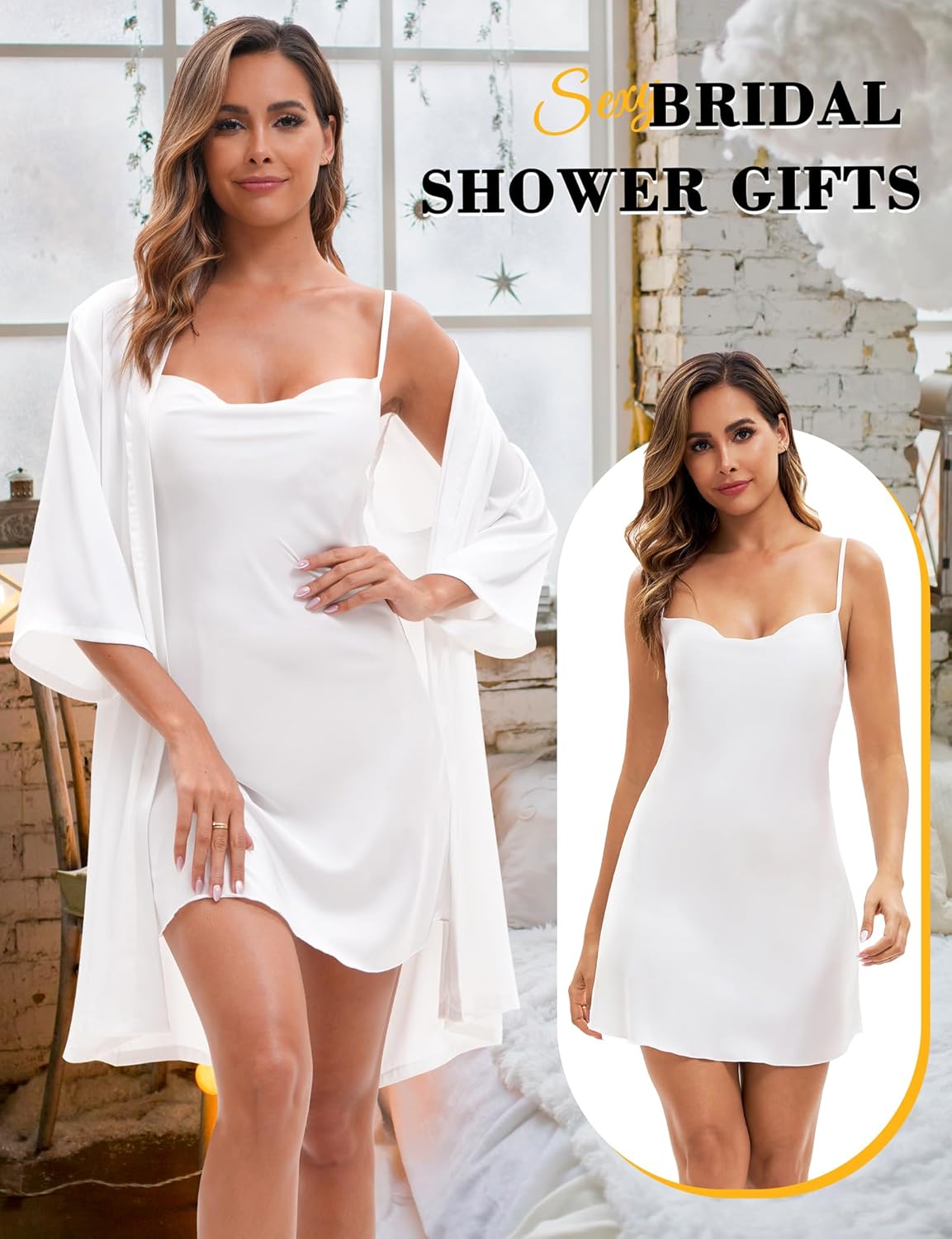 EPLAZA Bride Robe for Wedding Day Set Bridal Robe with Silk Sexy Lingerie for Wedding Bridal Bachelorette Party Getting Ready - Image 2