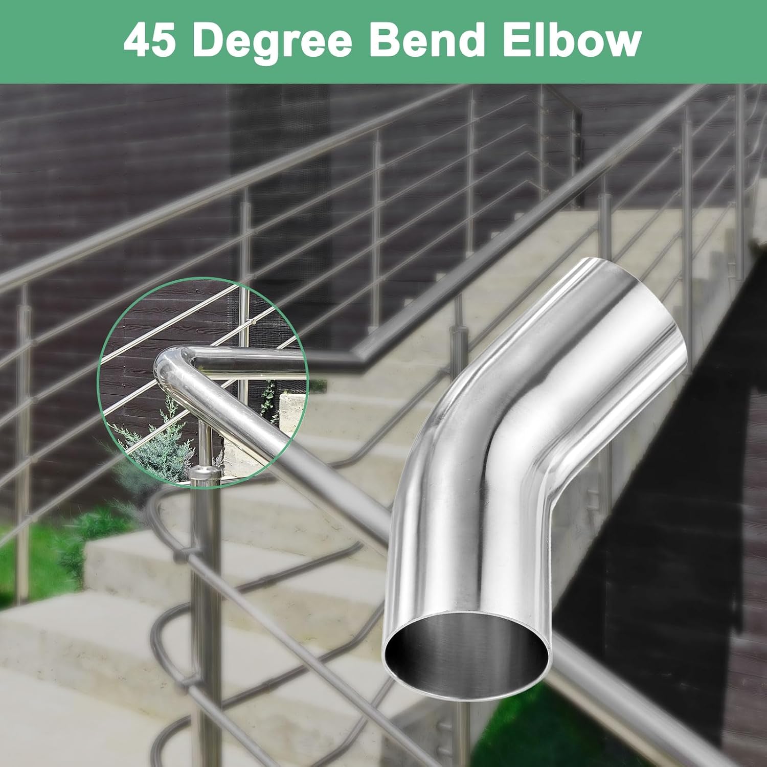 M METERXITY 2-Pack OD 2 Inch 45 Degree Mandrel Bend Elbow, Thicken 1.5 mm 304 Stainless Steel Exhaust Elbow Pipe for Car Modified Exhaust System, Stair Handrail Bend, Height 155 mm
