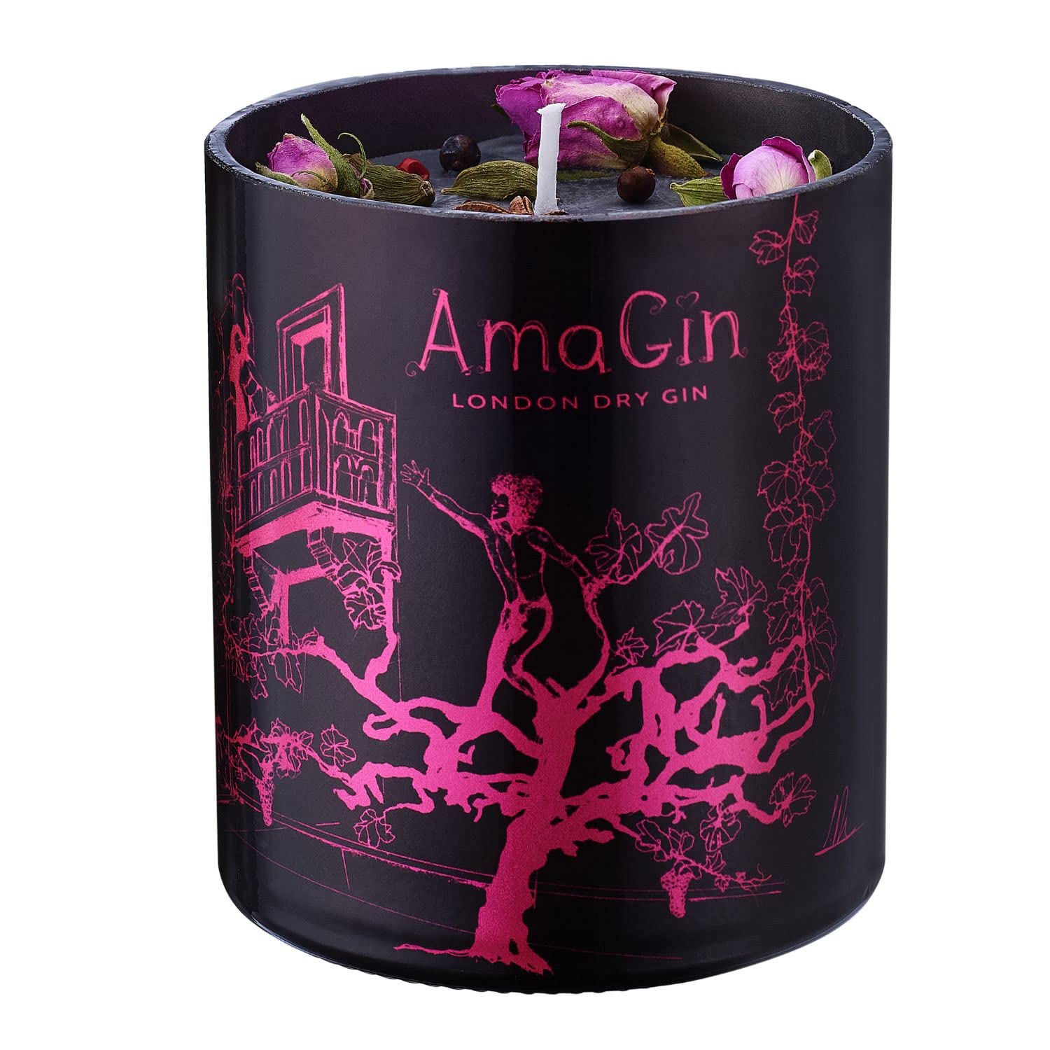 AmaCandle Black Flavour – Candela Profumata in Cera di Soia in Bottiglia Amagin Riciclata – Realizzata a Mano – 100% Naturale – Oli Essenziali Puri – H11cm Diametro 9cm – Made in Italy (Nera)