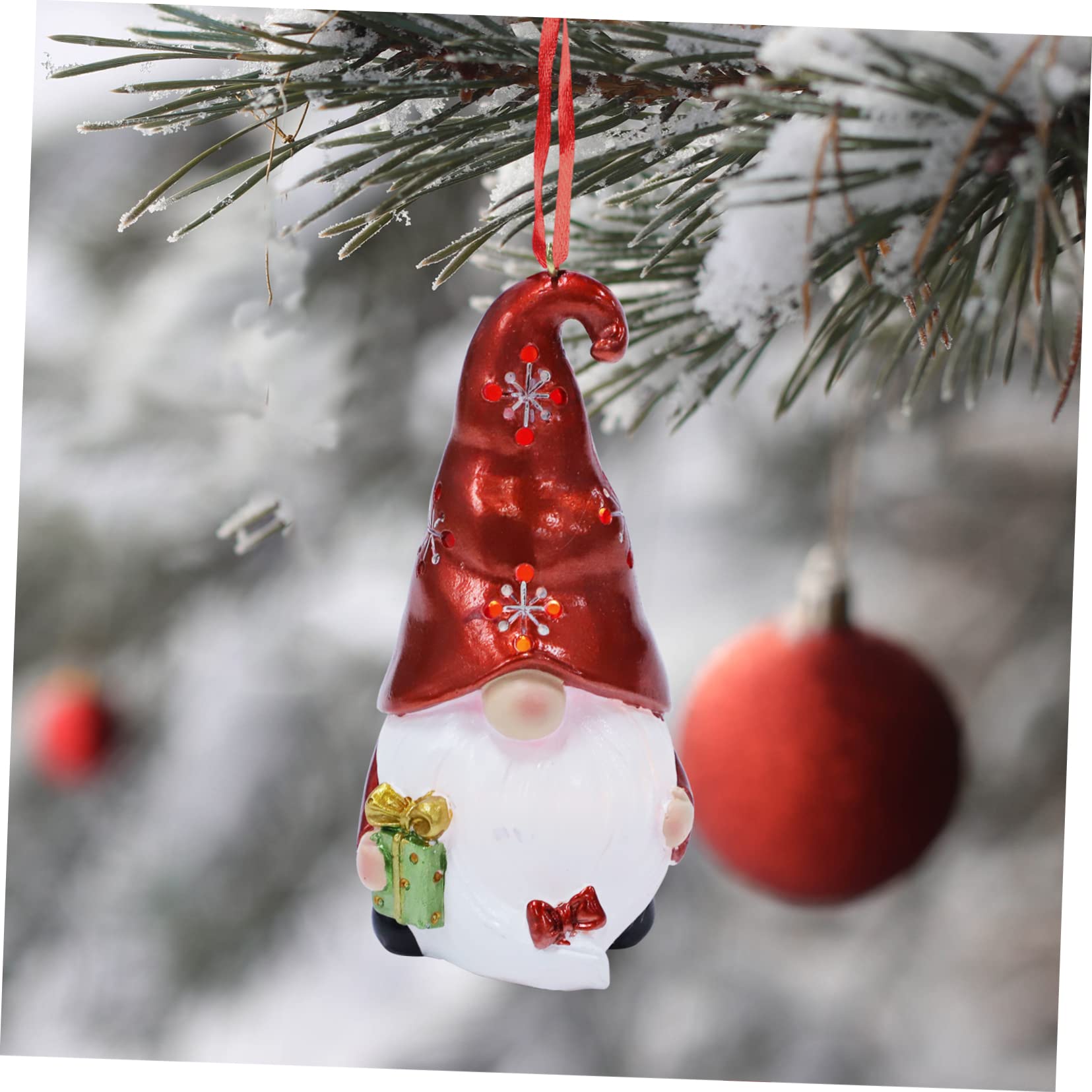 IMIKEYA 4 Stück Dekorative Lichter weihnachtsdeko für den einzug weinachtsgeschenk beleuchtete Gnomenstatue Weihnachtsfeierdekorationen Weihnachtszwerg Keramikornamente rot