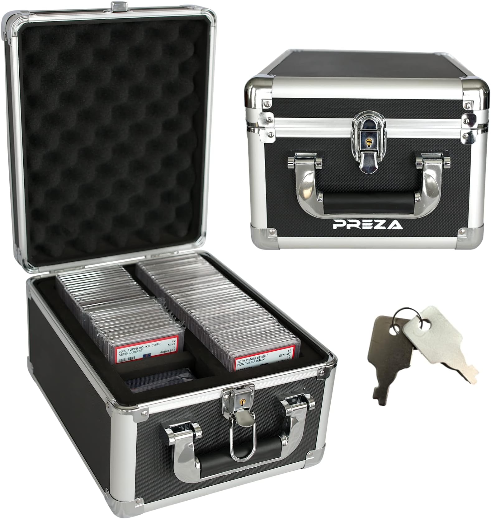 PREZA Trading Card Case - Graded Card Storage Box Display - Slab Case for Sports Card Collection Compatible with PSA and BGS (Black/Silver)
