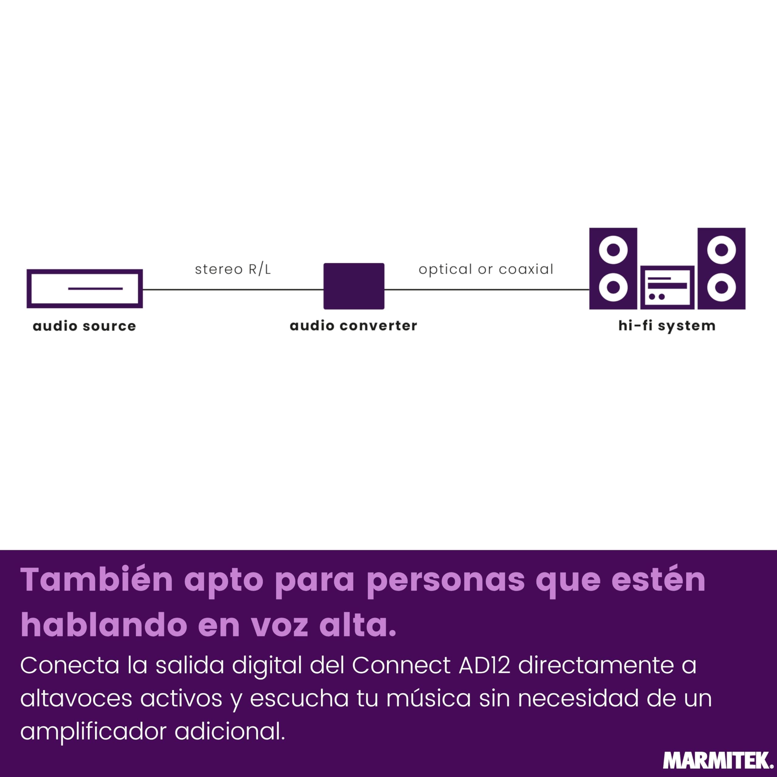 Marmitek Connect AD12 - Convertidor ADC audio analógico a digital RCA | Convierte RCA estéreo a Toslink o coaxial, salida simultánea LPCM, para TV, amplificador y barra de sonido