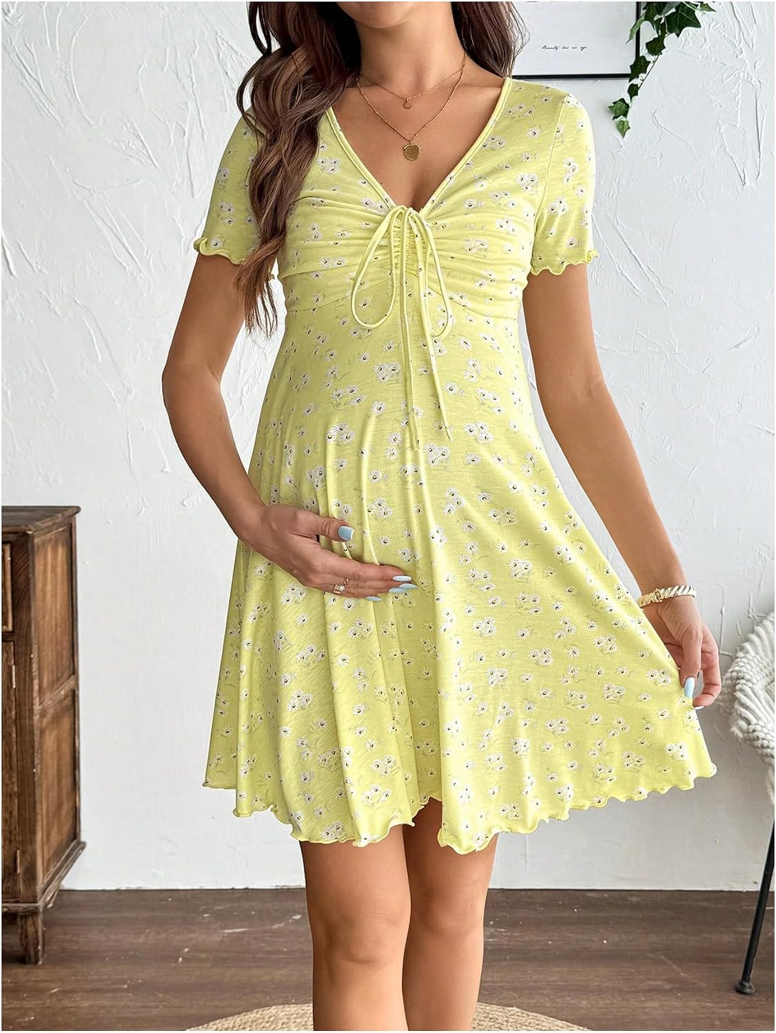 SHENHE Women's Floral Maternity Dress V Neck Short Sleeve Flowy Boho Short Sundress