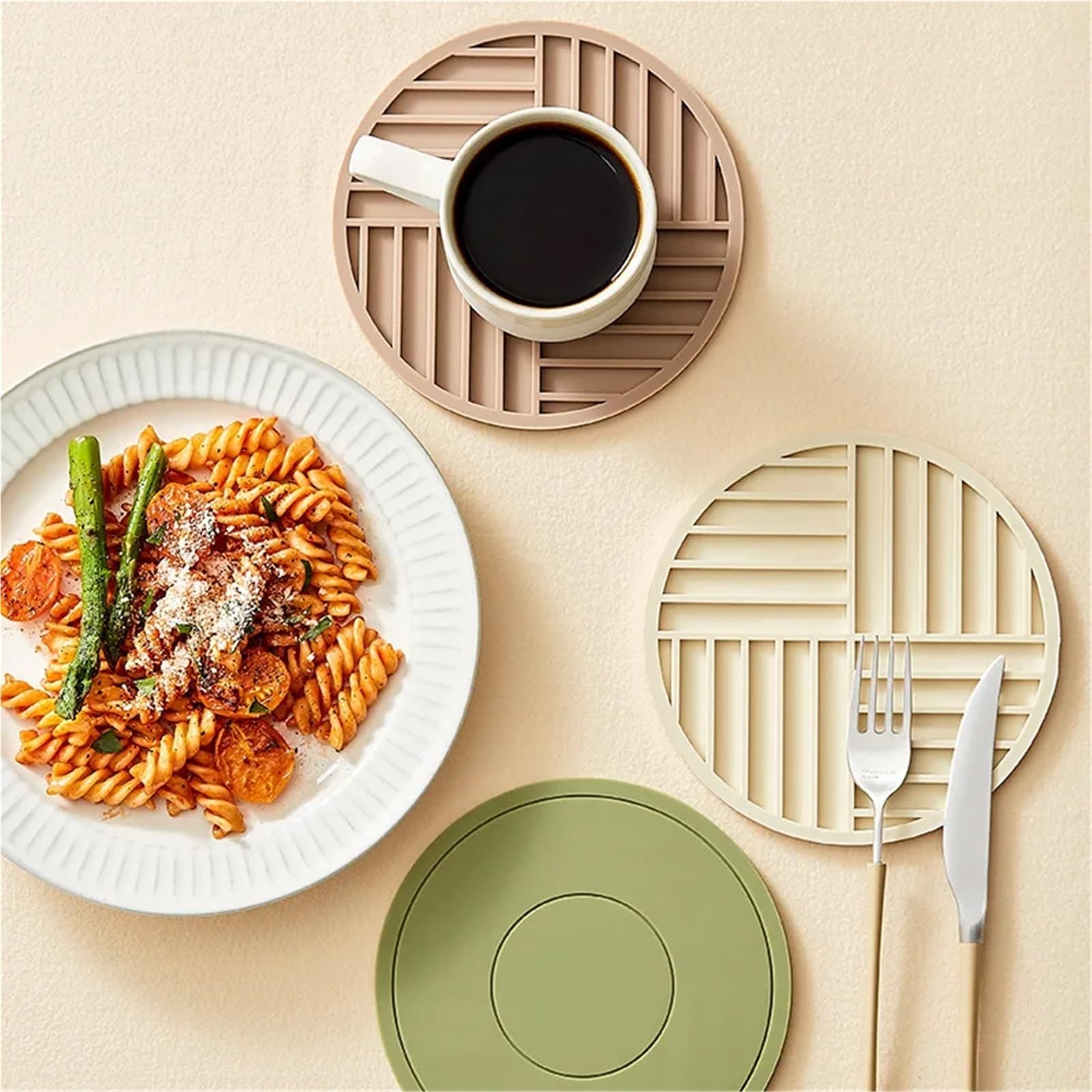 Tappetini 4 Pezzi Tappetino in Silicone Spesso Resistente alle Alte Temperature, Tappetino Rotondo for Forno a microonde, Tappetino in Silicone, Tappetino Isolante Termico per Cucina(Gray)